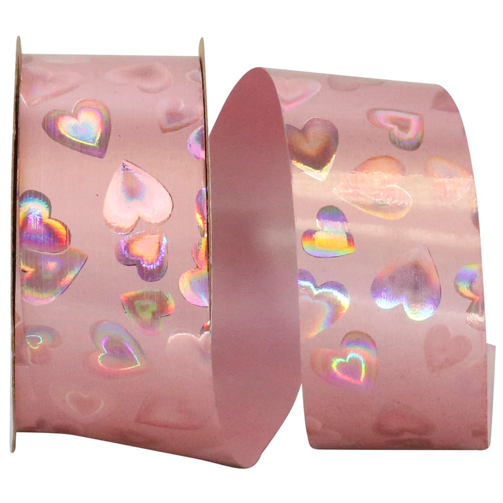 Reliant 1.375&#x22; x 25yd. Holo Heart Plastic Ribbon