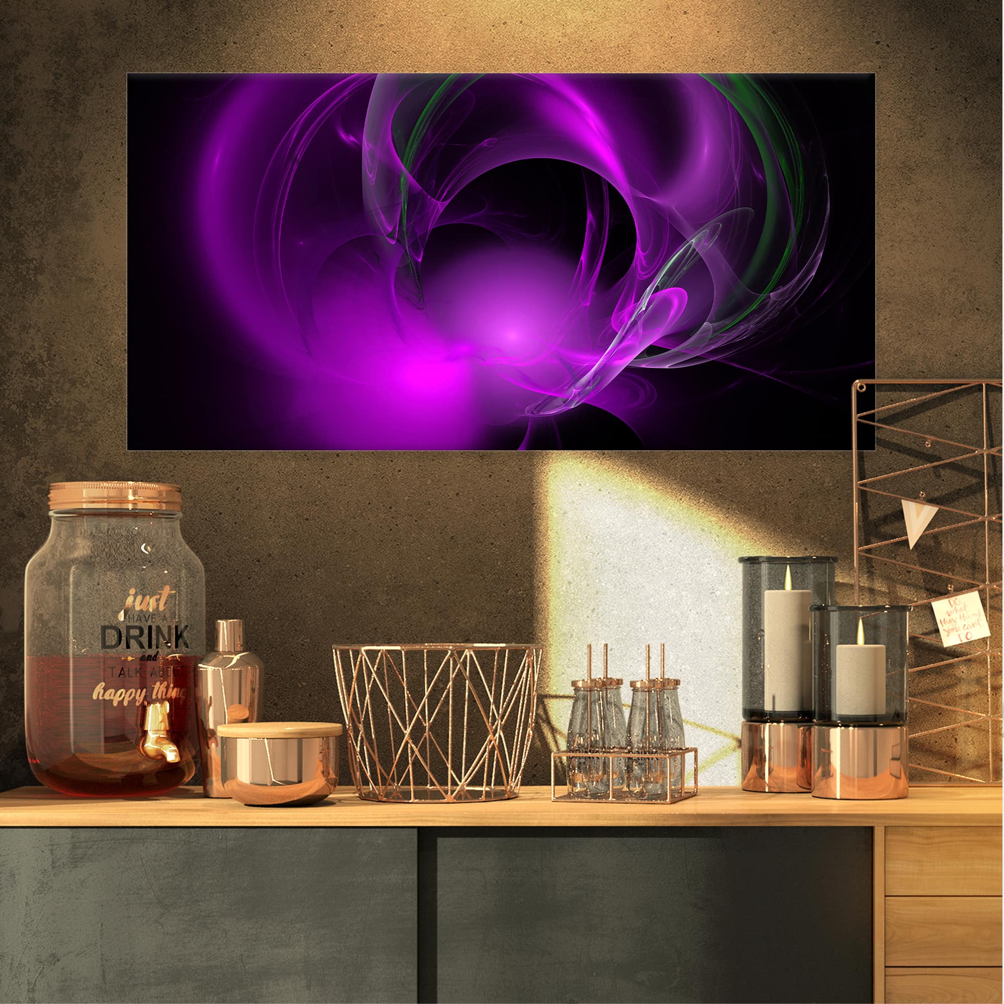Designart - Purple Fractal Galactic Nebula - Abstract Wall Art Canvas