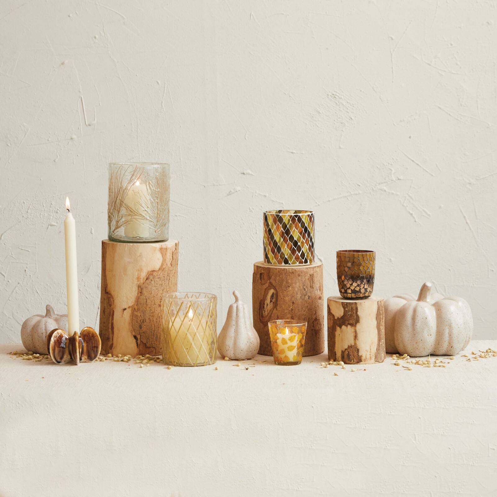 Hello Honey® 4.25" Wide Brown Pleated Stoneware Taper Candle Holder