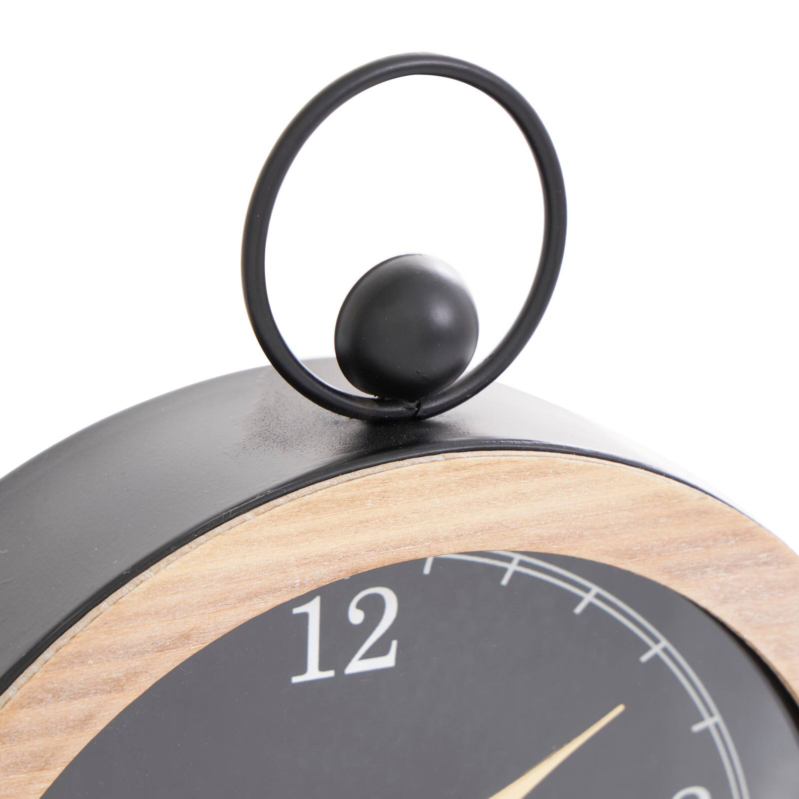 Black Wooden Semicircle Clock Set with Brown Wooden Frame &#x26; Ring Handle