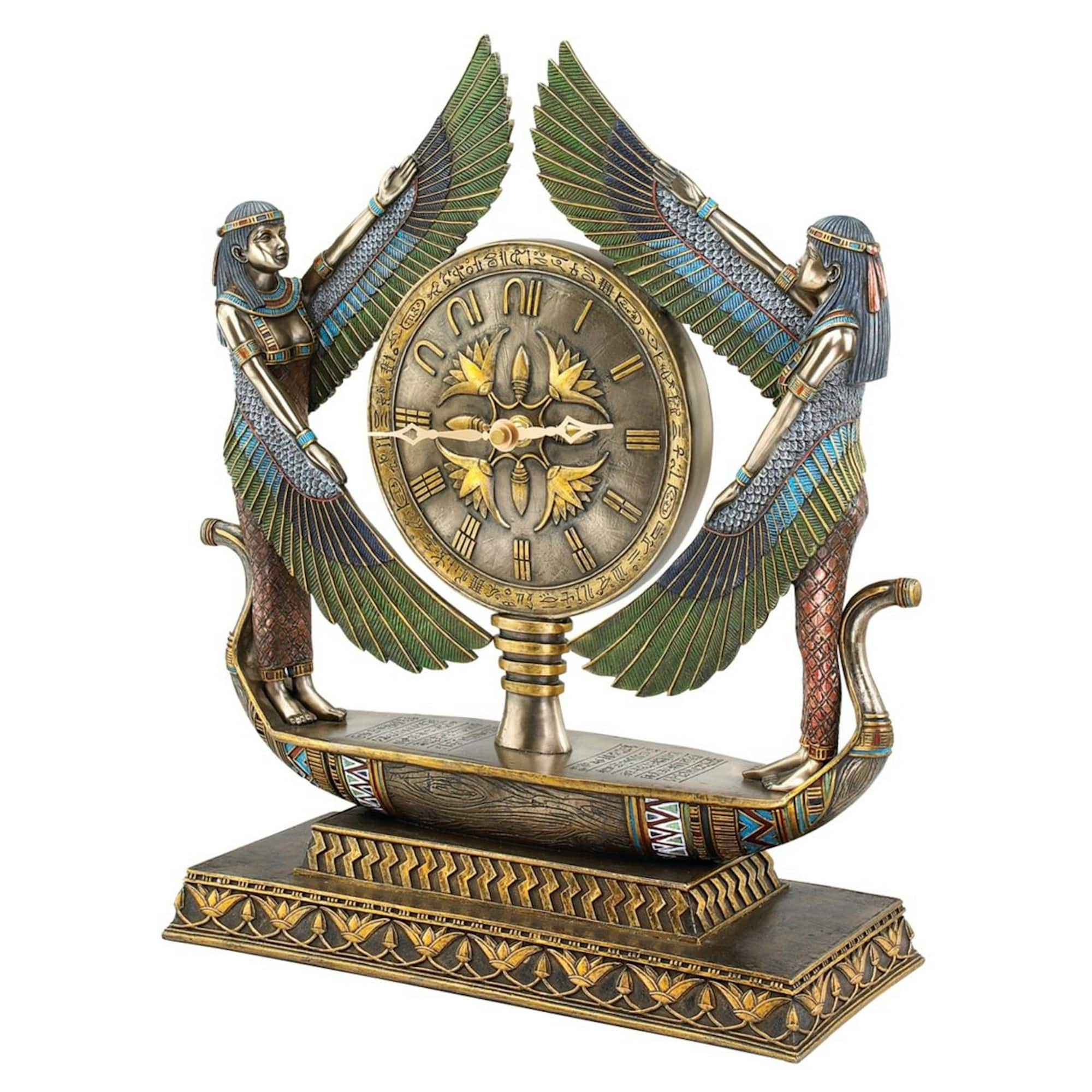 16" Wings of Isis Egyptian Revival Sculptural Clock