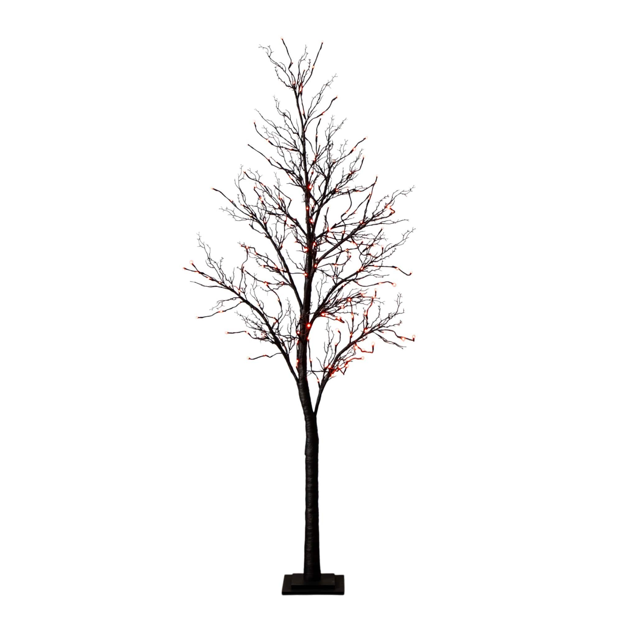 7ft. Pre-Lit Halloween Deluxe Black Twig Artificial Tree with 180 Orange &#x26; Purple LED Lights
