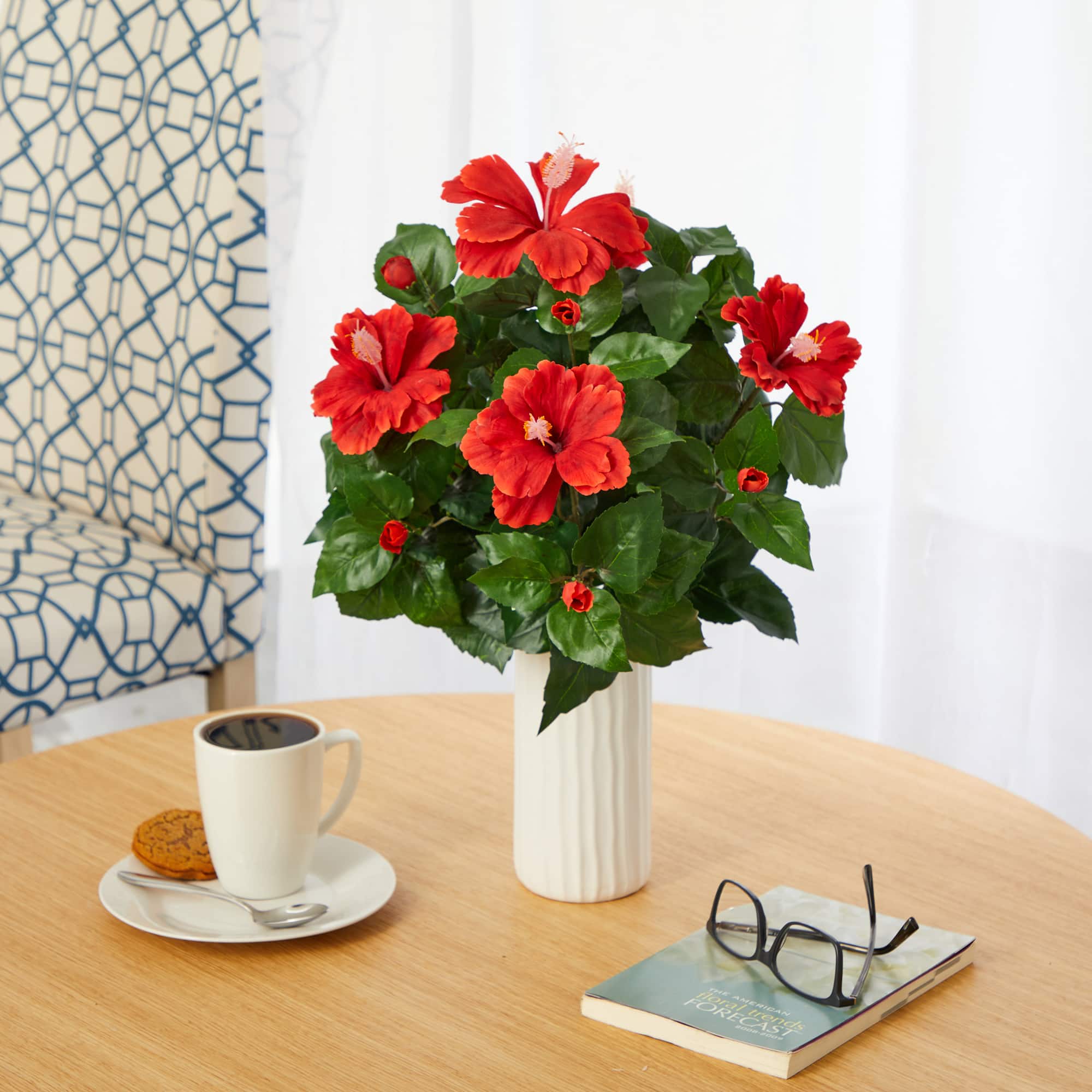 20&#x22; Hibiscus Plant in White Planter