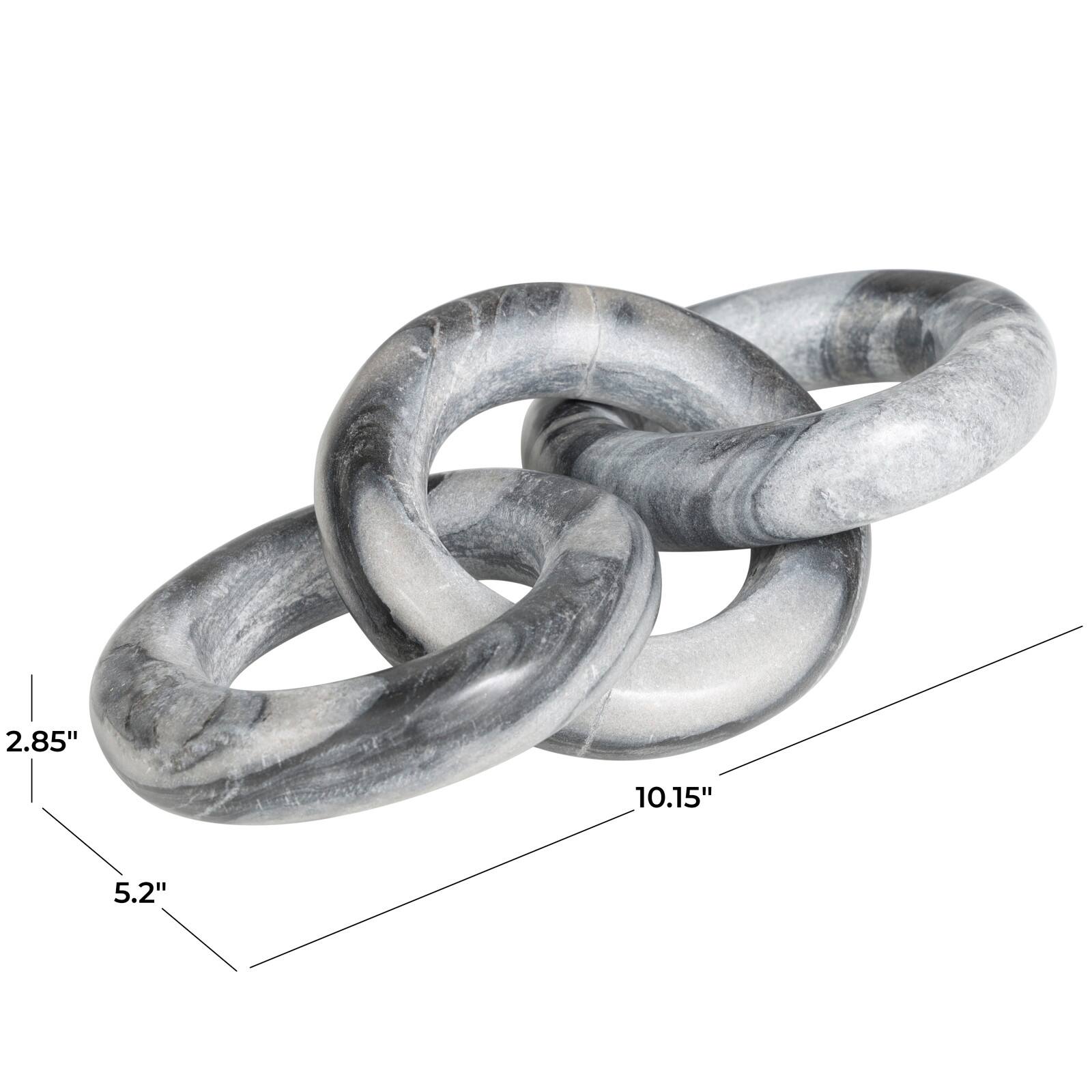 10" Black Marble Handmade Linked 3-Ring Chain Sculpture