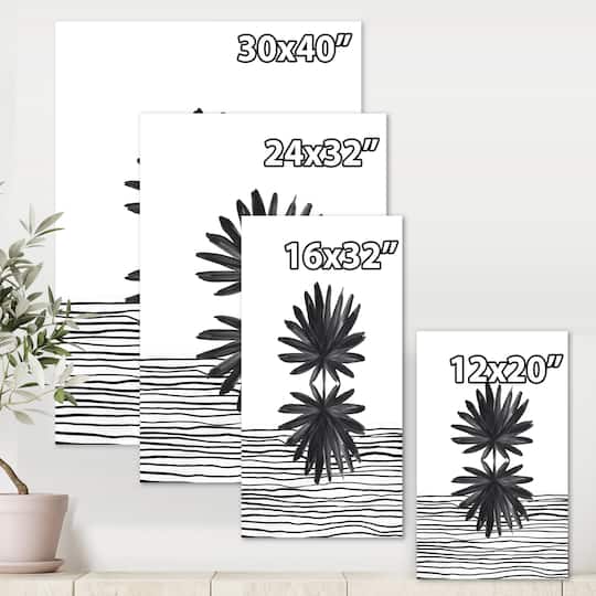 Designart - Black and White Tropical Leaf On Striped II - Modern Canvas ...