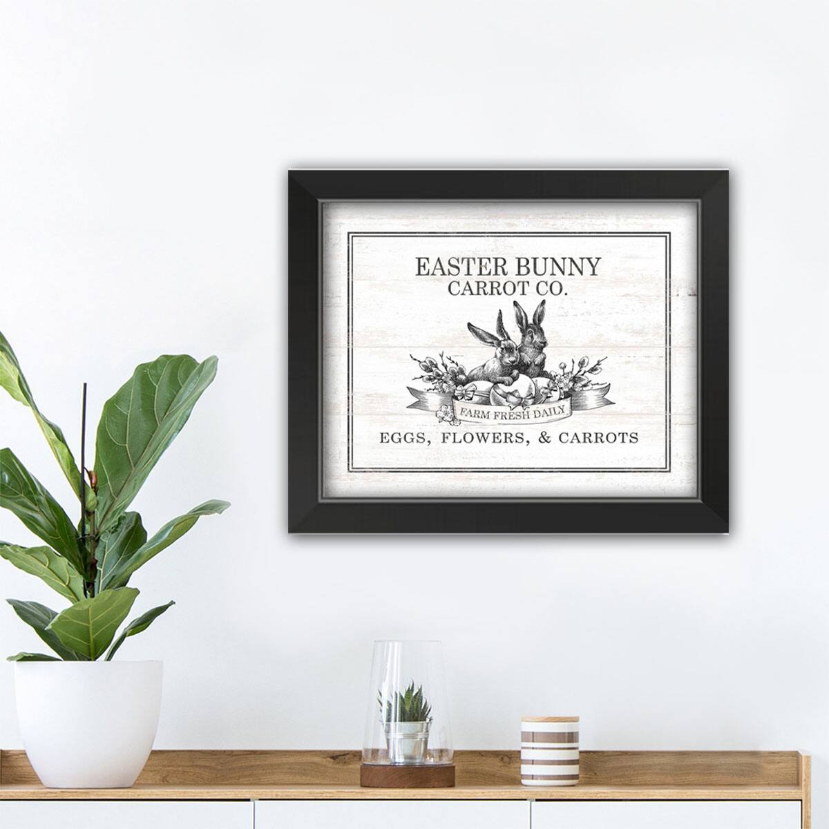 Easter Bunny Carrot Farm 4 11" x 14" Black Framed Print Under Plexiglass