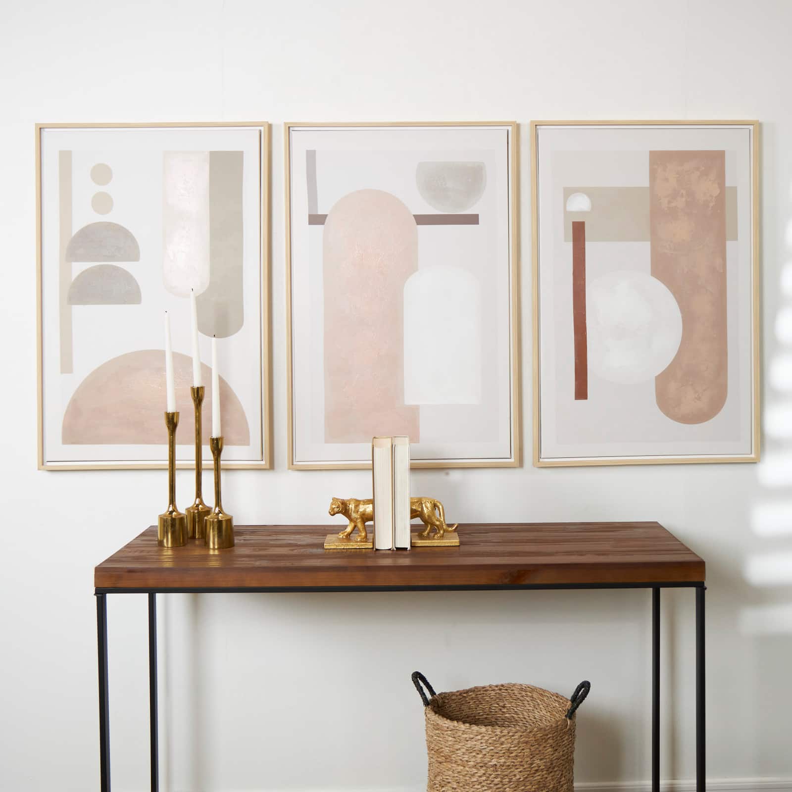 Pink Mid-Century Modern Abstract Framed Wall Art Set