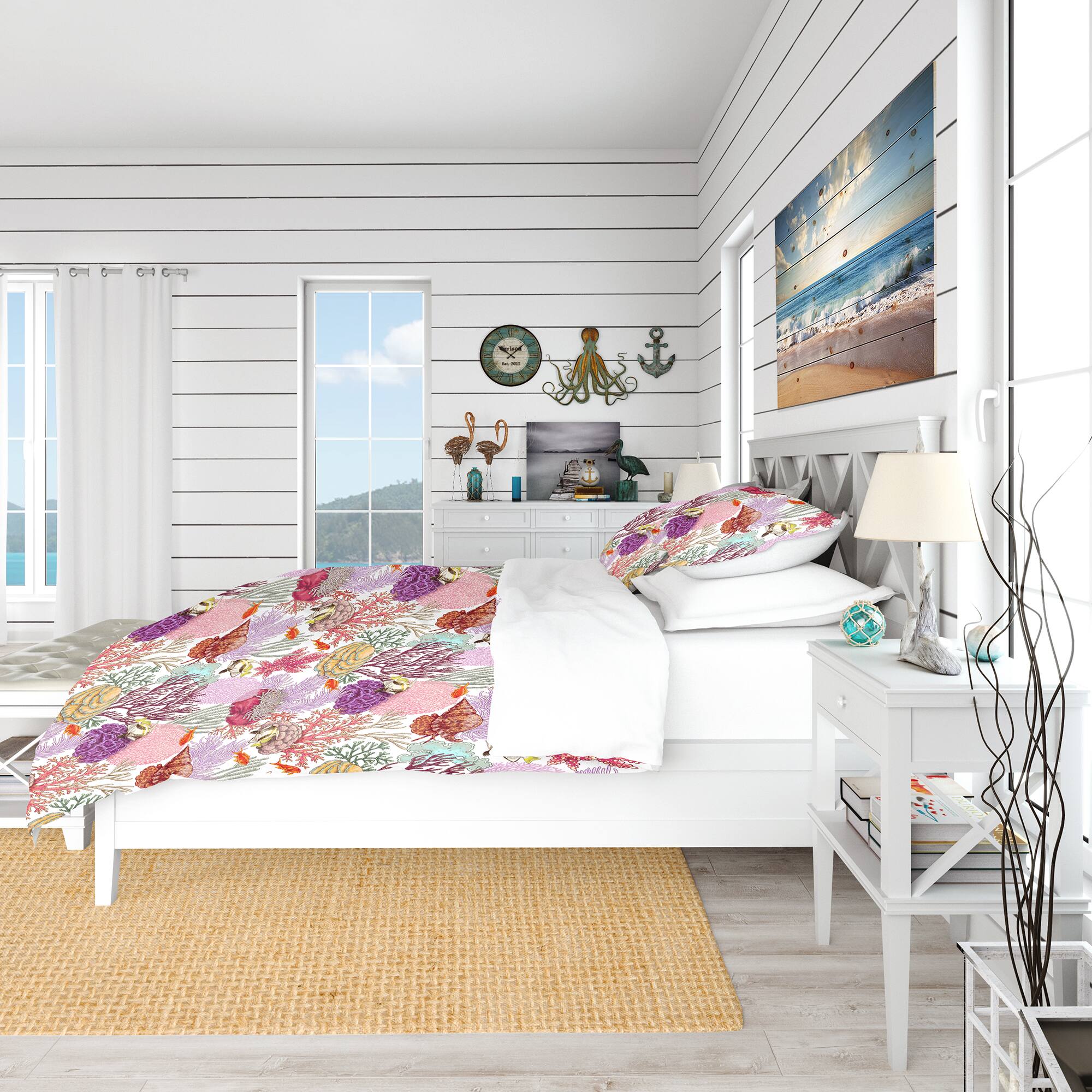 Designart &#x27;Coral Reef and Fishes Pattern&#x27; Nautical &#x26; Coastal Bedding Set - Duvet Cover &#x26; Shams