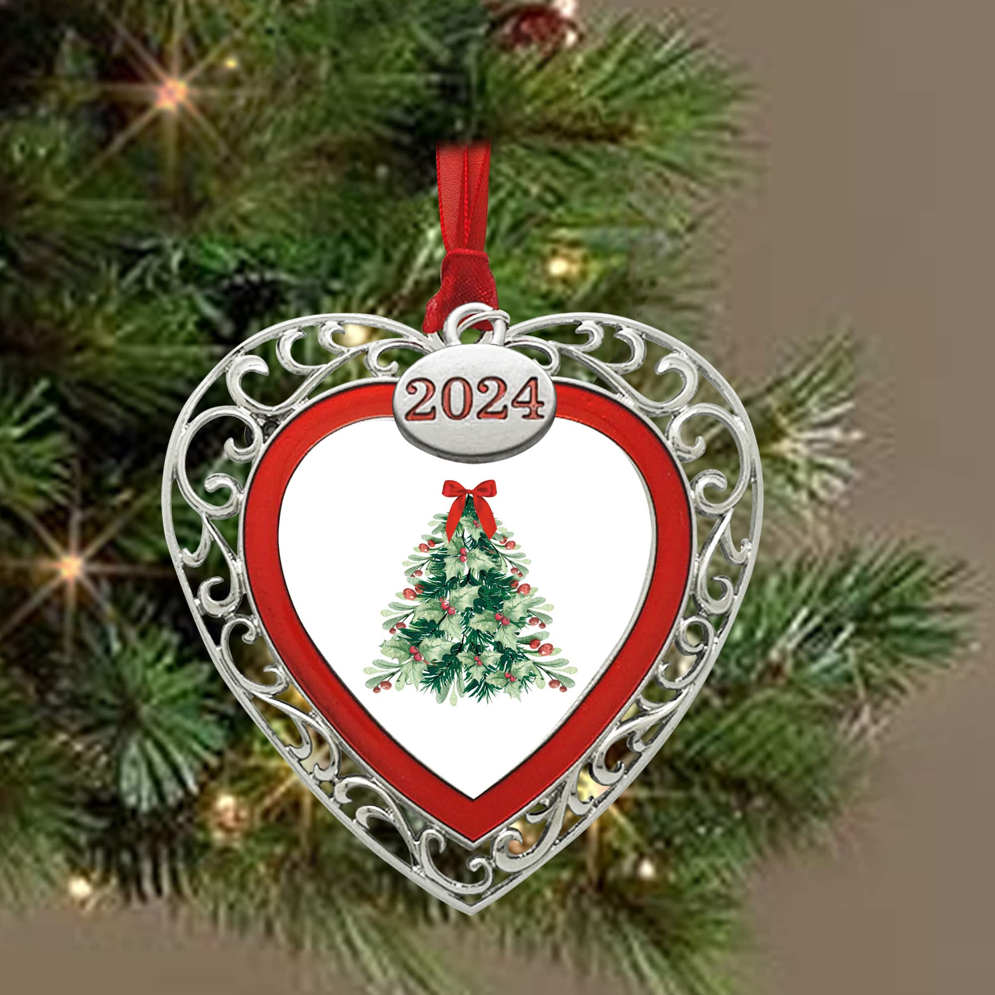 2&#x22; x 2&#x22; Red &#x26; Silver Heart 2024 Ornament Frame by Studio D&#xE9;cor&#xAE;