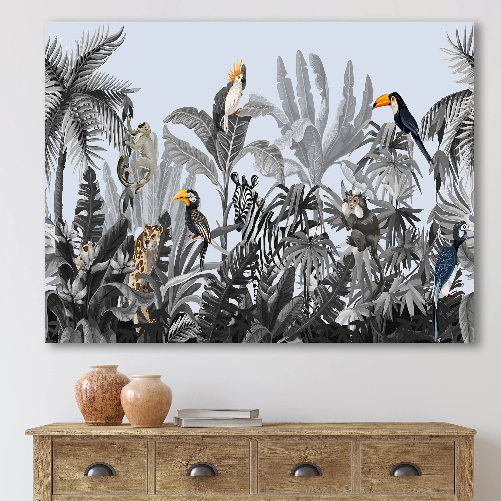 Designart - Chinoiserie With Birds and Peonies VIII - Farmhouse Canvas Wall Art Print