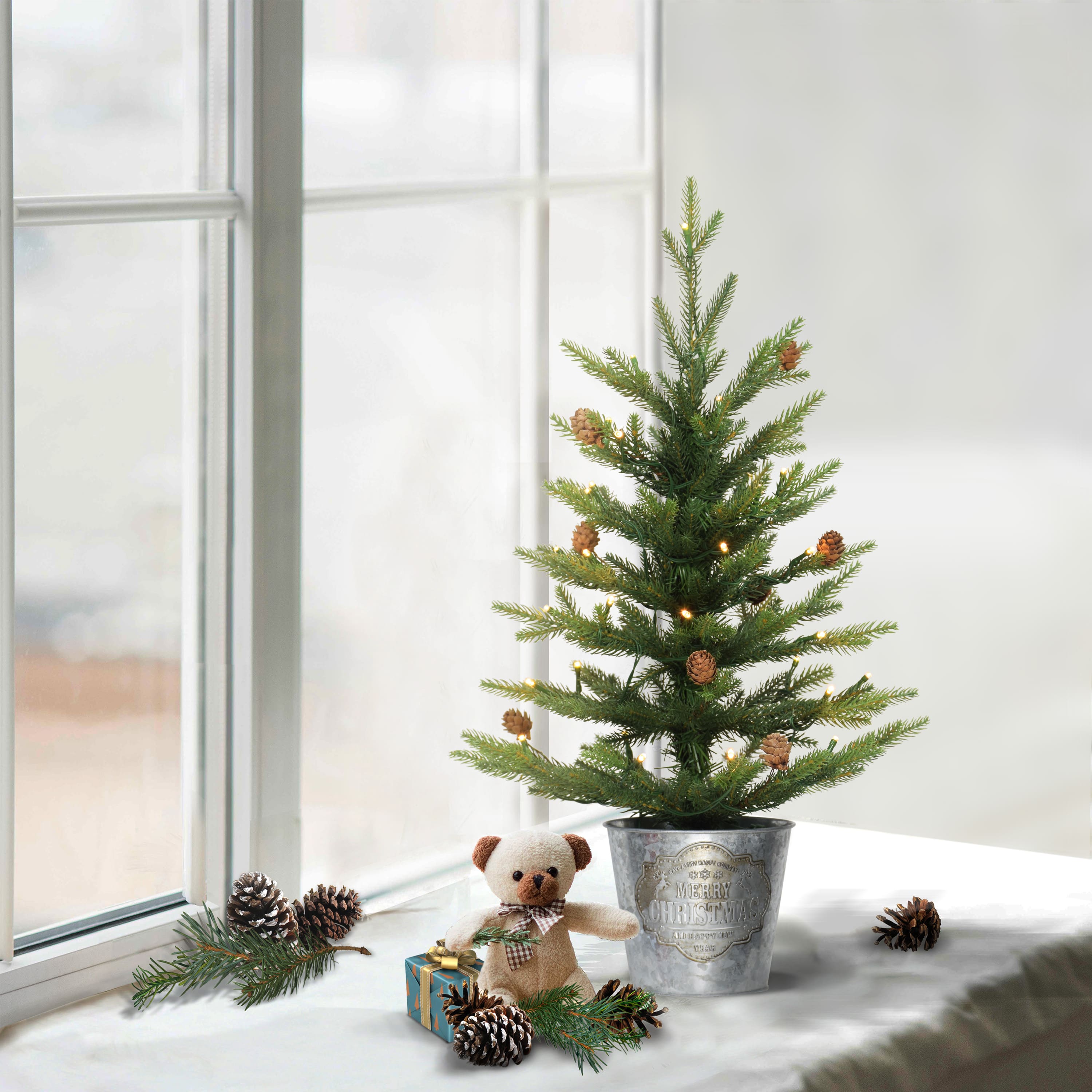 2 ft. Pre-Lit Table Top Artificial Christmas Tree In Metal Pot