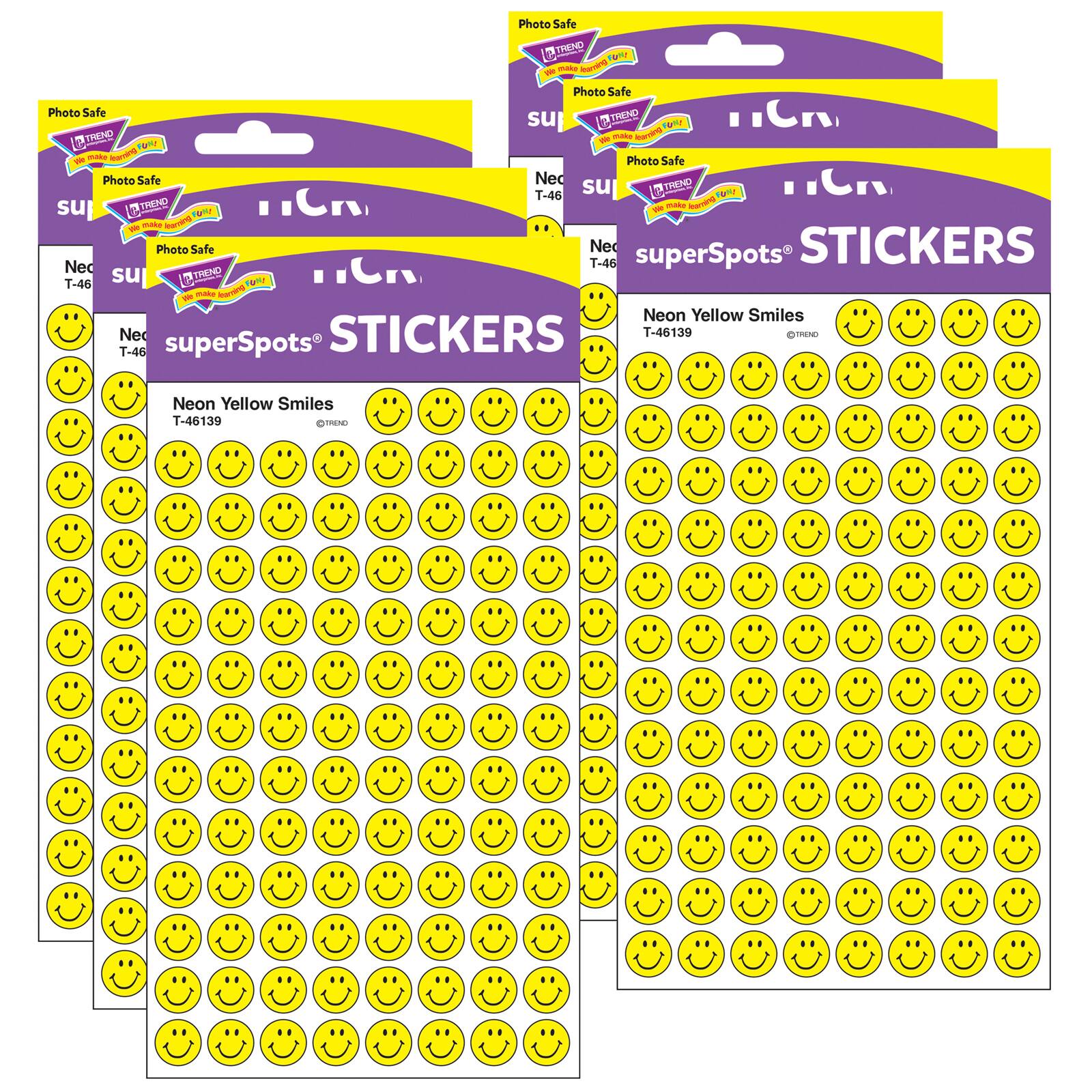 Trend Enterprises&#xAE; superSpots&#xAE; Neon Yellow Smile Stickers, 6 Packs of 800