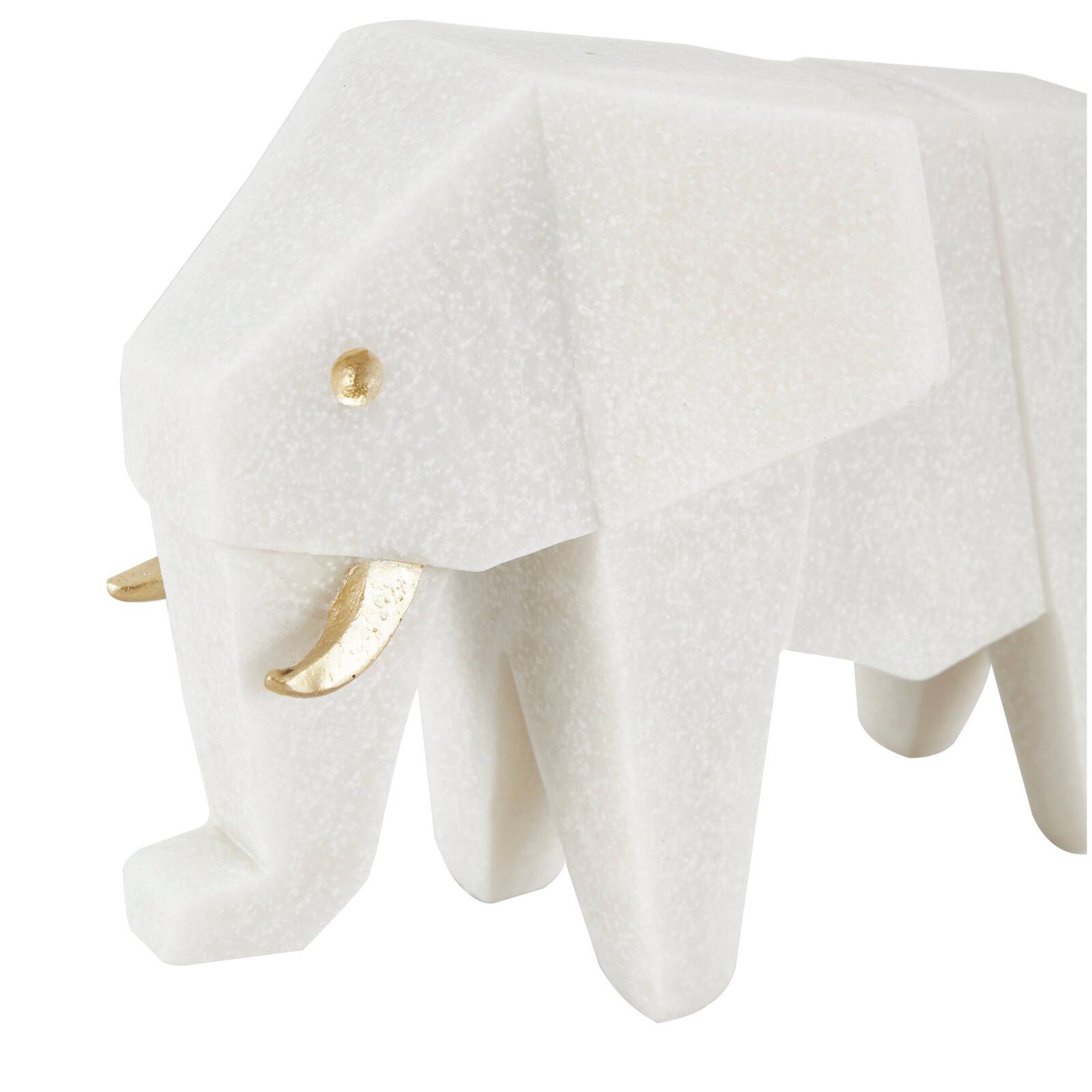 White Polystone Elephant &#x26; Giraffe Cubist Inspired Sculpture Set