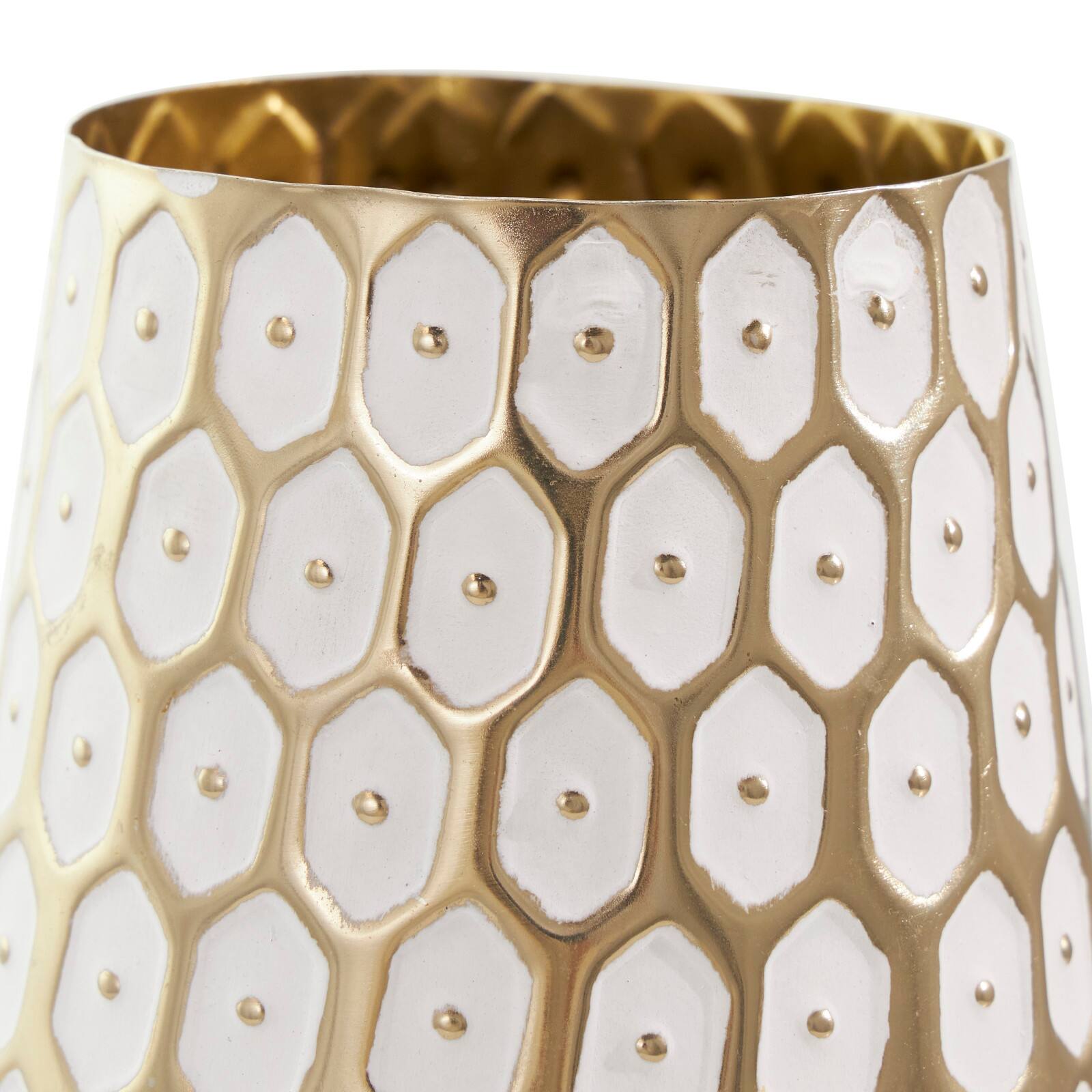 13" Gold & White Geometric Dot Metal Vase