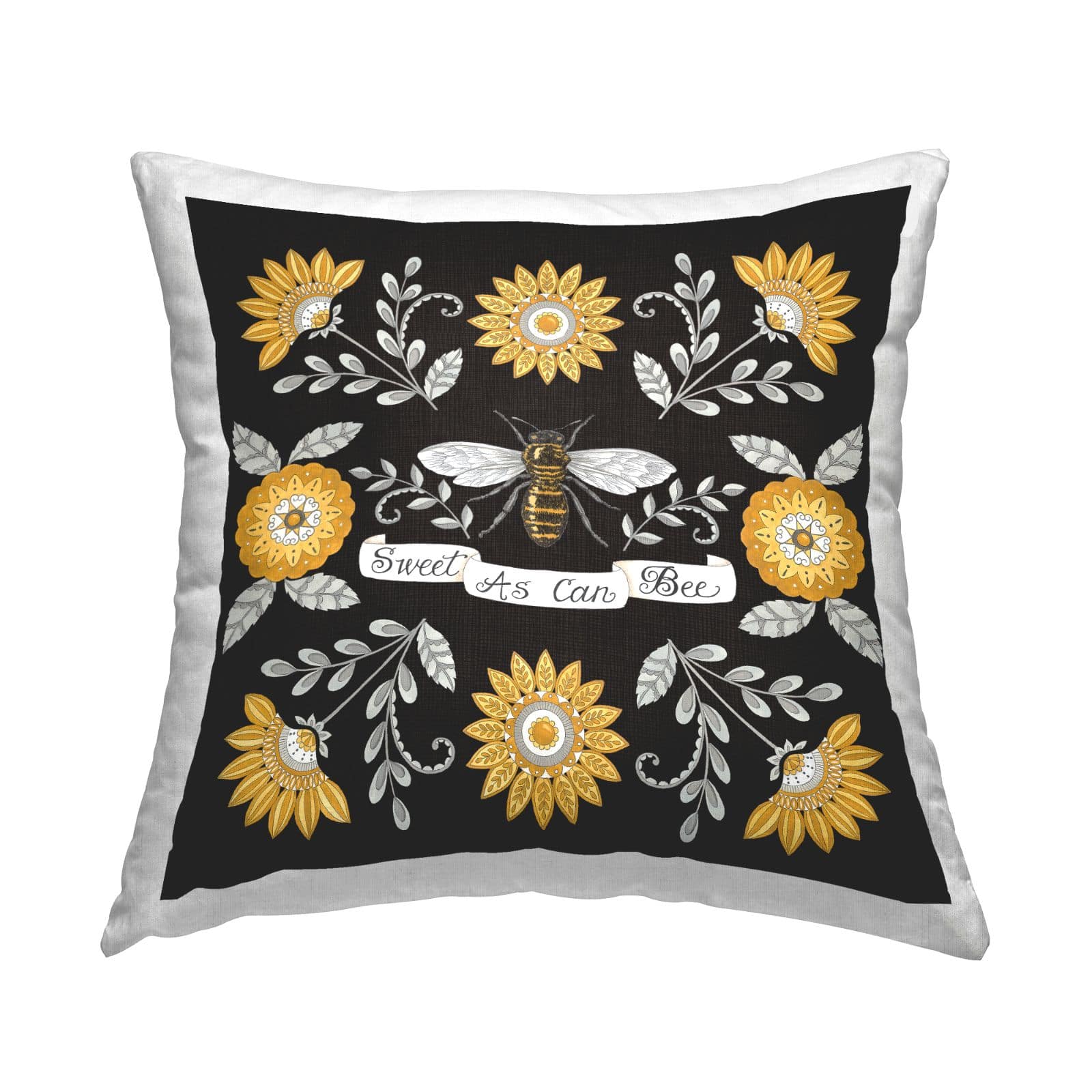 Stupell Industries Sweet As Can Bee Vintage Boho Floral Pattern Throw Pillow, 18" x 18"