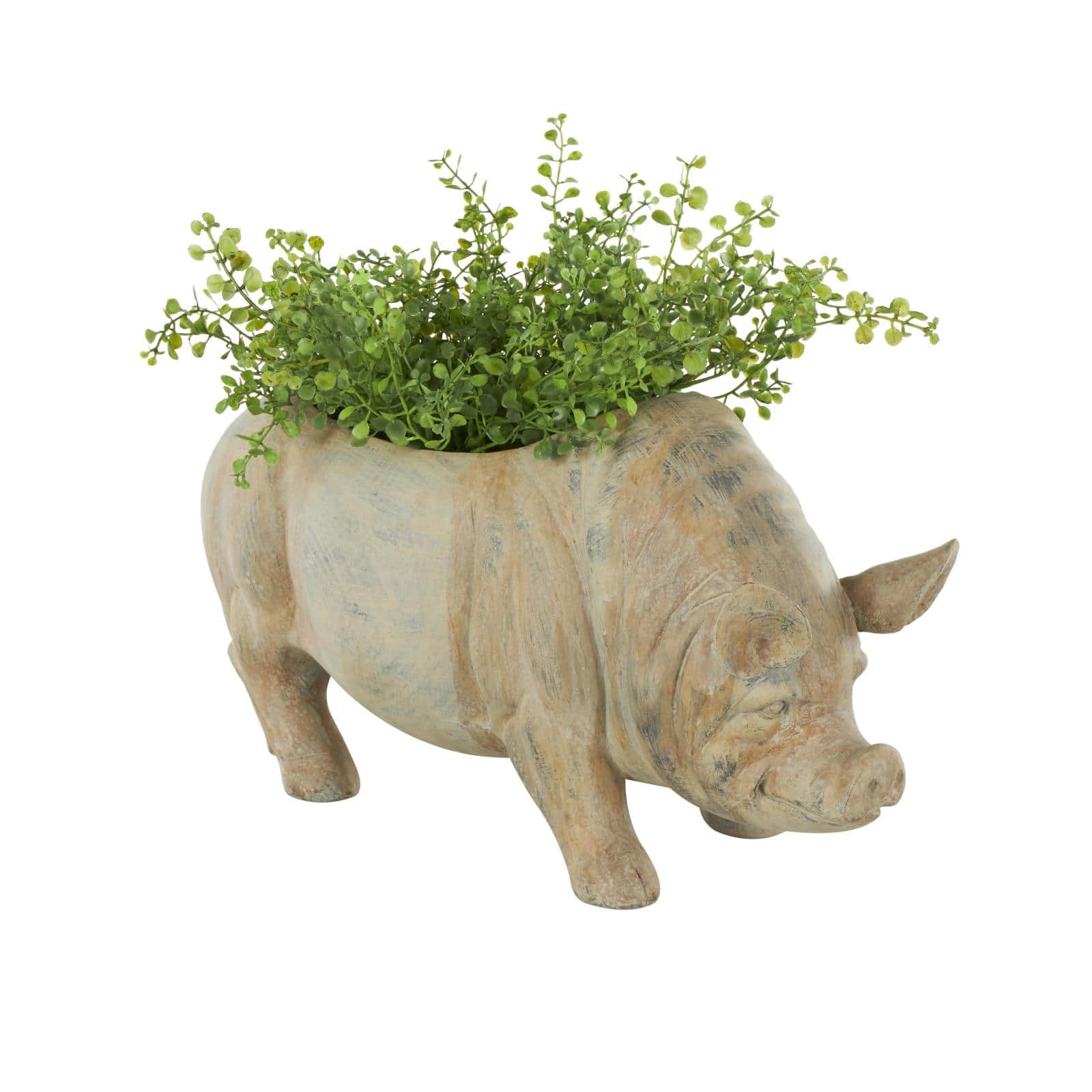 16&#x22; Distressed Light Brown Pig Planter
