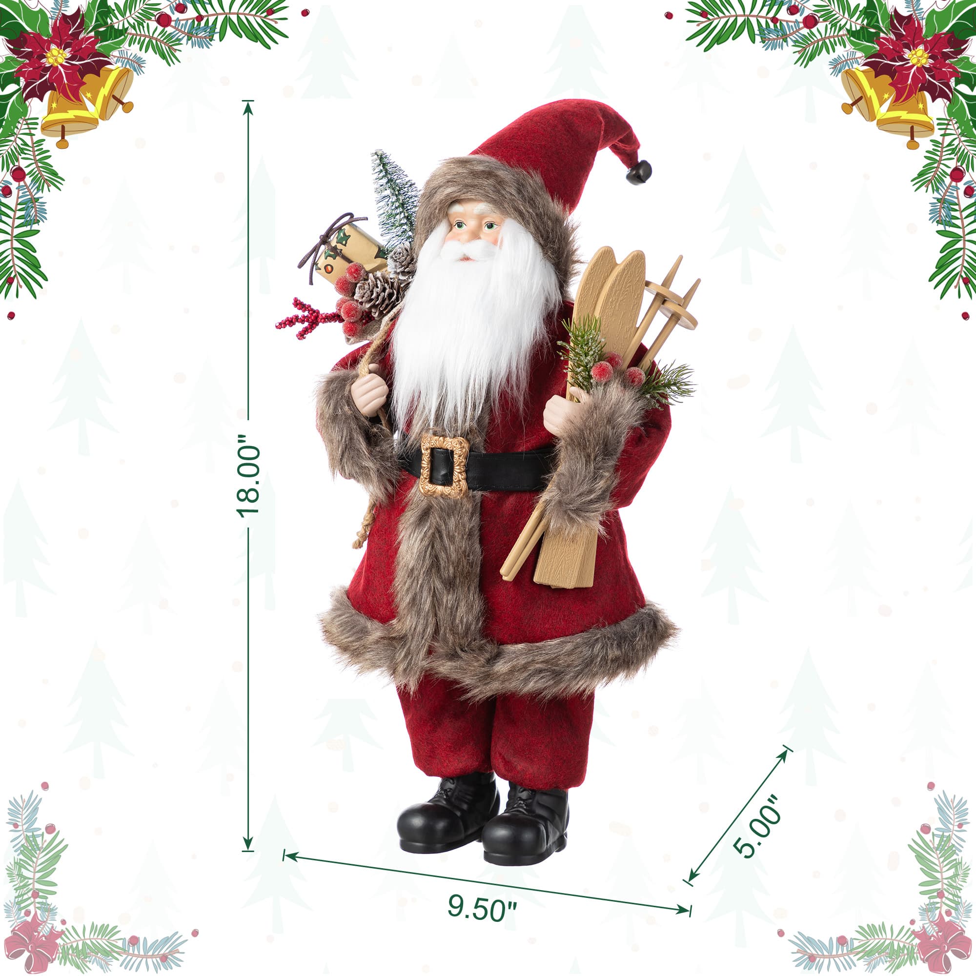 Glitzhome&#xAE; 18&#x22;H Faux Fur Christmas Red Woodland Santa Figurine with Porcelain Face