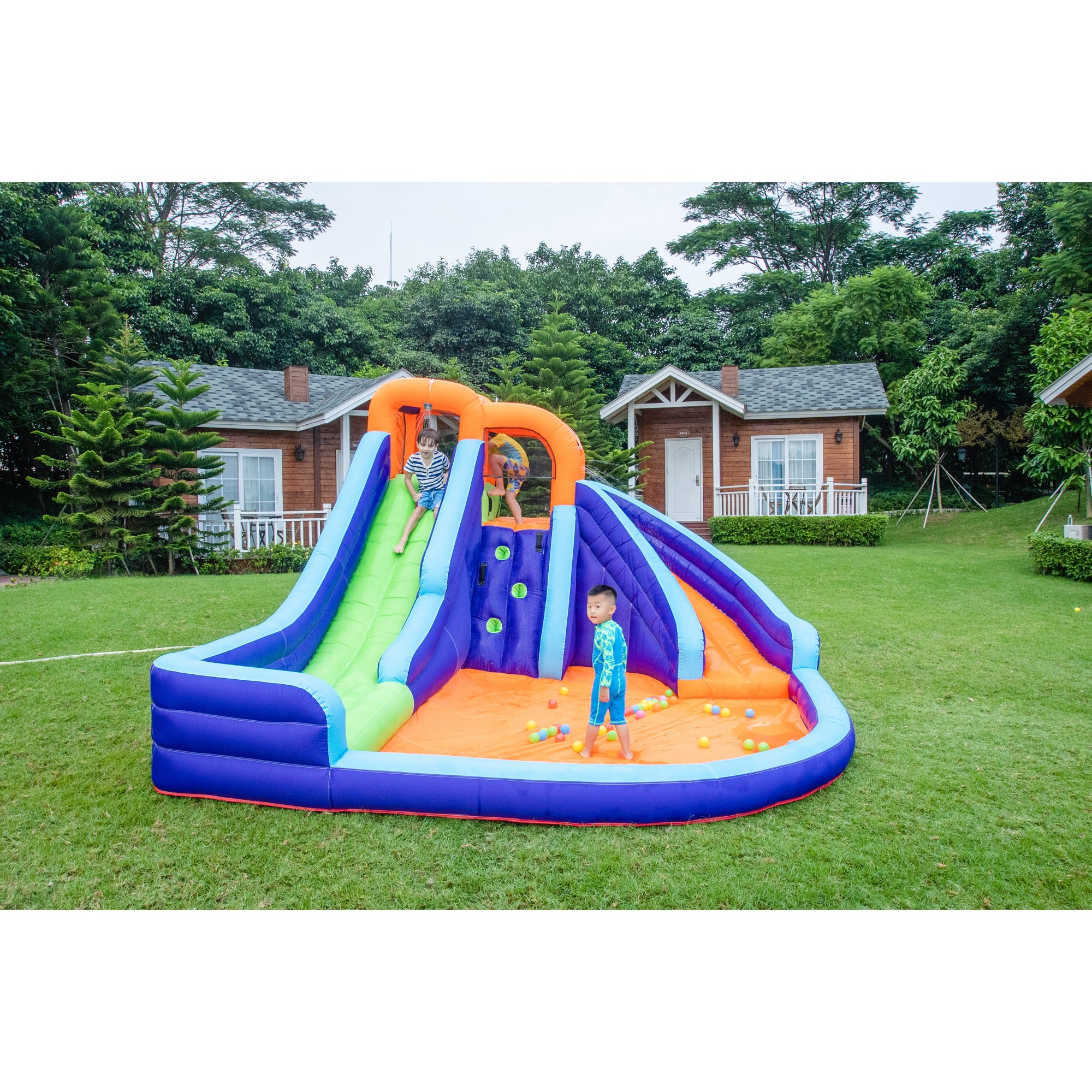 Salus Double Slide Water Park with Climbing Wall &#x26; Water Cannon