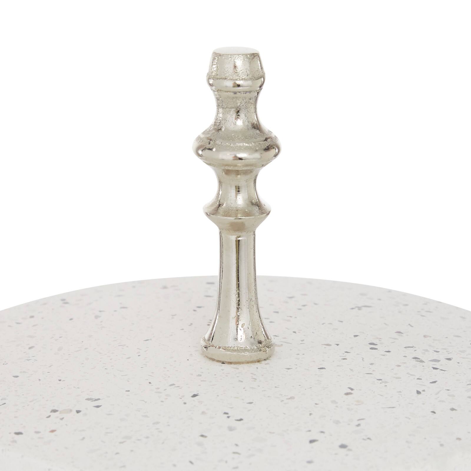 White Stoneware &#x26; Aluminum 2 Tier Tray Stand