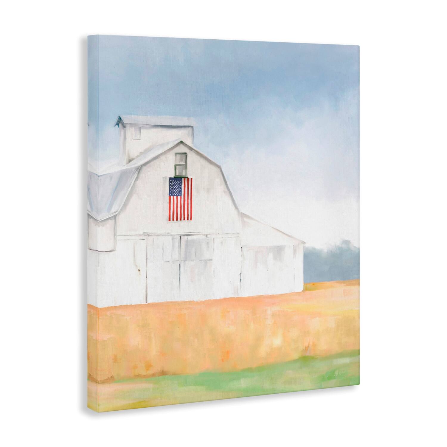 Stupell Industries American Flag White Country Barn Rural Scenery Canvas Wall Art
