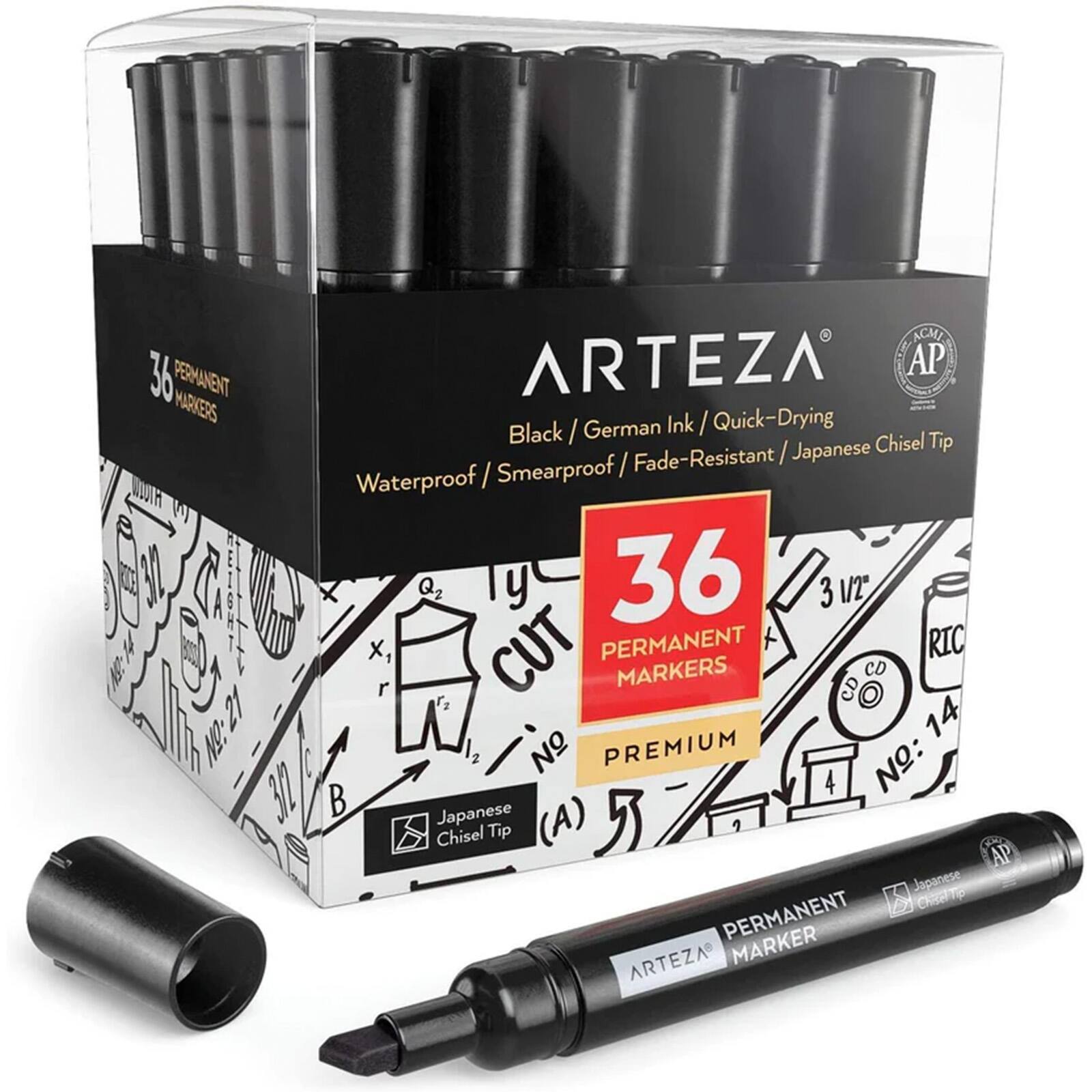 Arteza&#xAE; Black Chisel Tip Permanent Markers, 36ct.