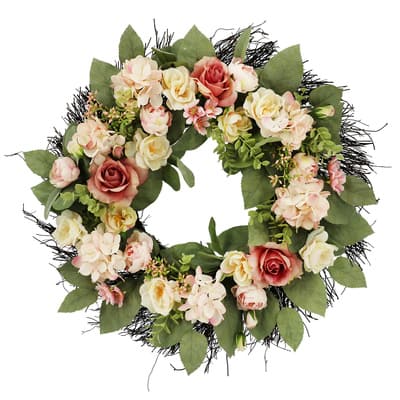 24" Pink & Yellow Dahlia & Rose Mix Wreath by Ashland® | Michaels®