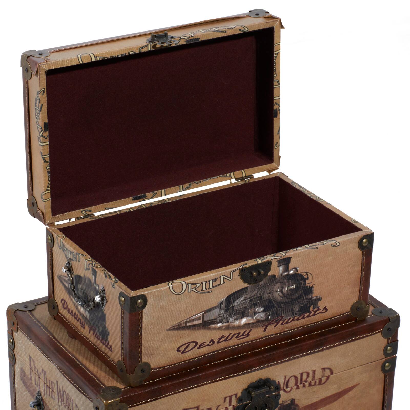 Set of 3&#x22; Brown Wood Vintage Trunk, 17&#x22;, 15&#x22;, 12&#x22;