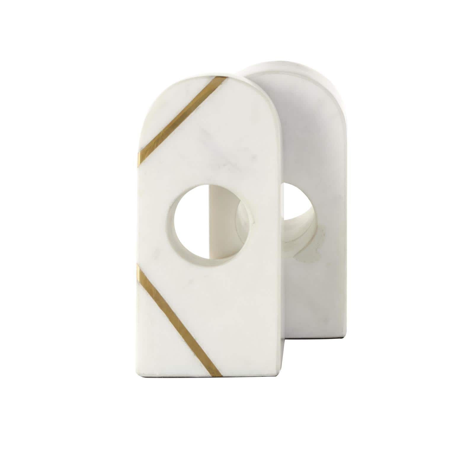 6" White Marble Geometric Curved Pyramid Decorative Bookends