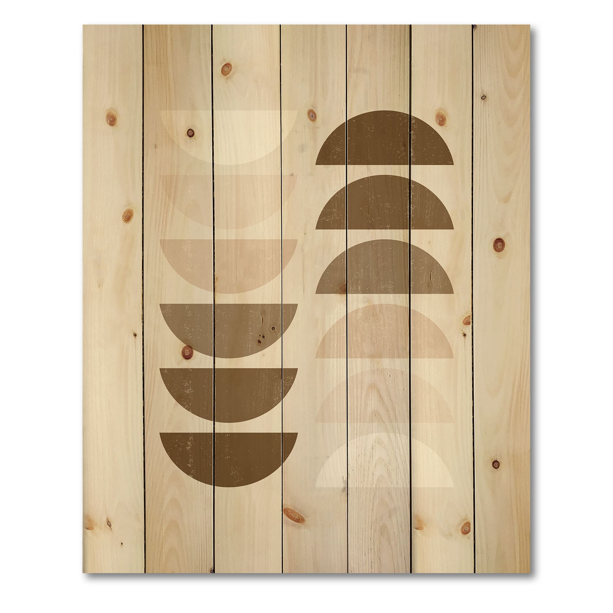 Designart - Abstract Sun & Moon Geometrics In Terracotta II - Modern Print on Natural Pine Wood