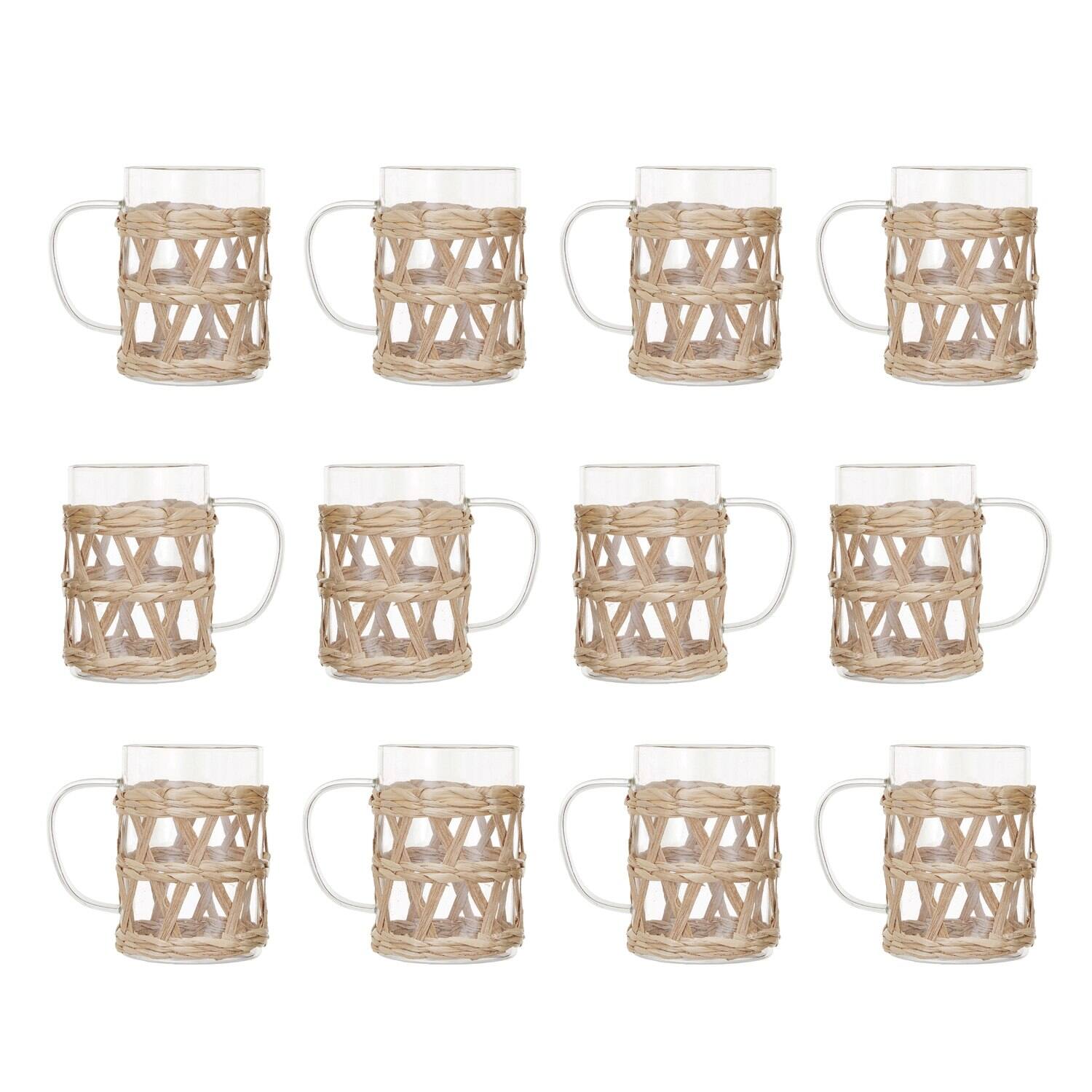 Hello Honey® 10oz. Clear Glass Mugs with Natural Woven Sleeves, 12ct.