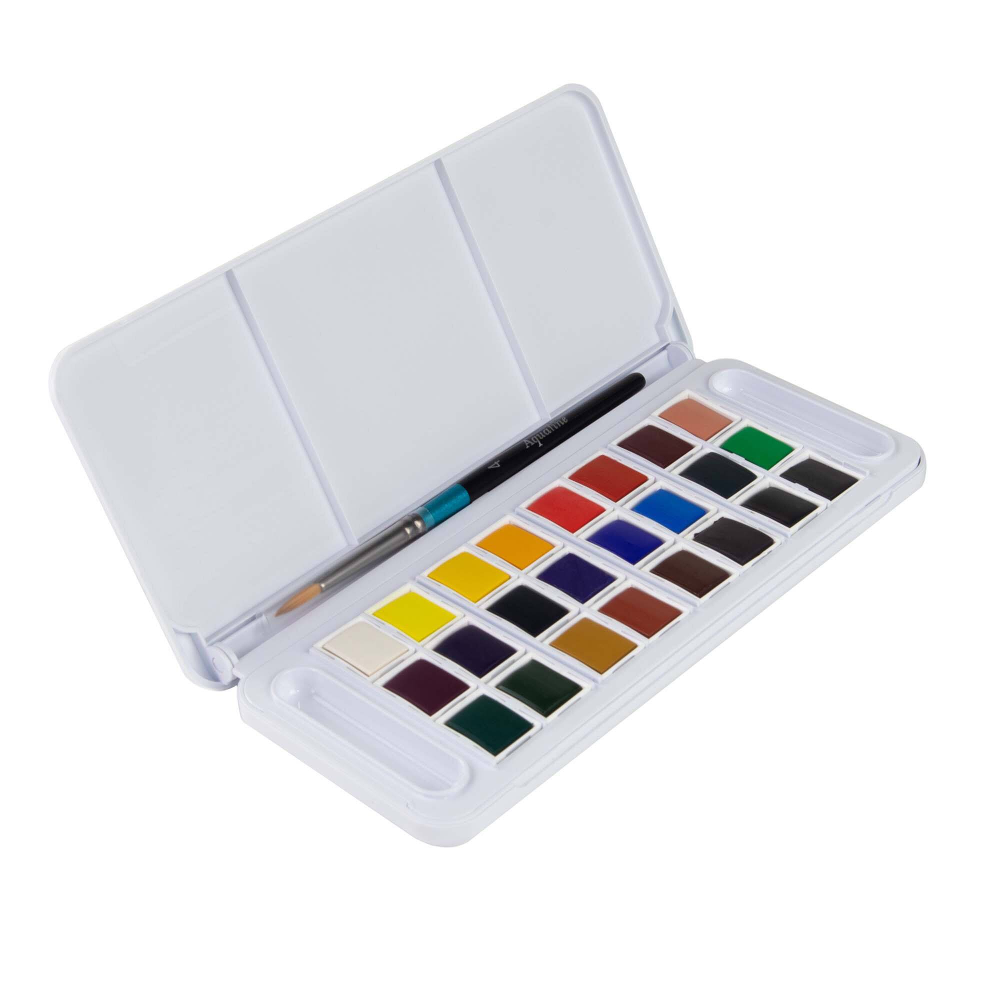 Daler-Rowney&#xAE; Aquafine 24-Color Half-Pan Watercolor Travel Set with Brush