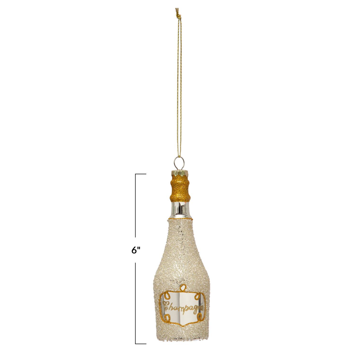 Hello Honey&#xAE; 6&#x22; Gold Glass Champagne Bottle Ornament