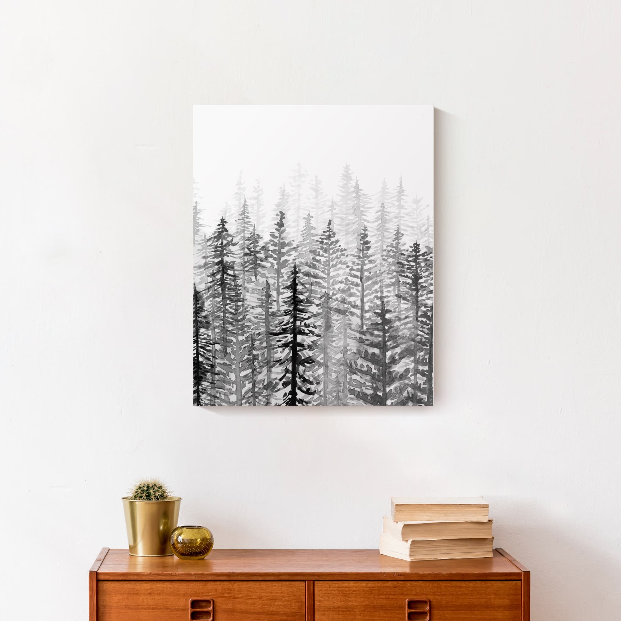 Black White Watercolor Trees 16x20 Canvas Wall Art