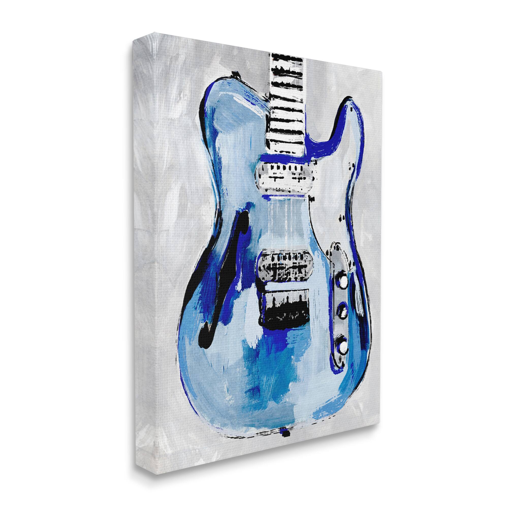 Stupell Industries Abstract Rockstar Guitar Modern Painting Blue Grey Canvas Wall Art