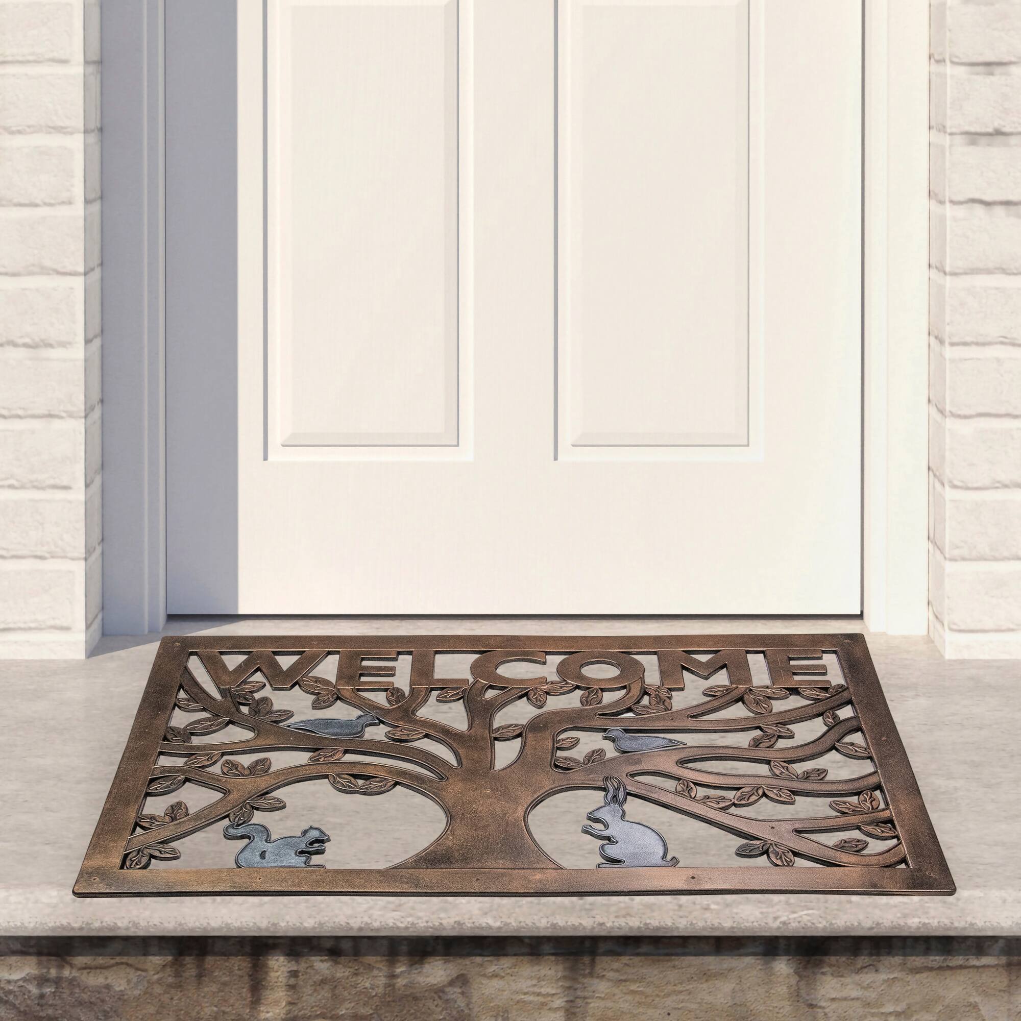 Copper Animals in Tree Welcome Doormat