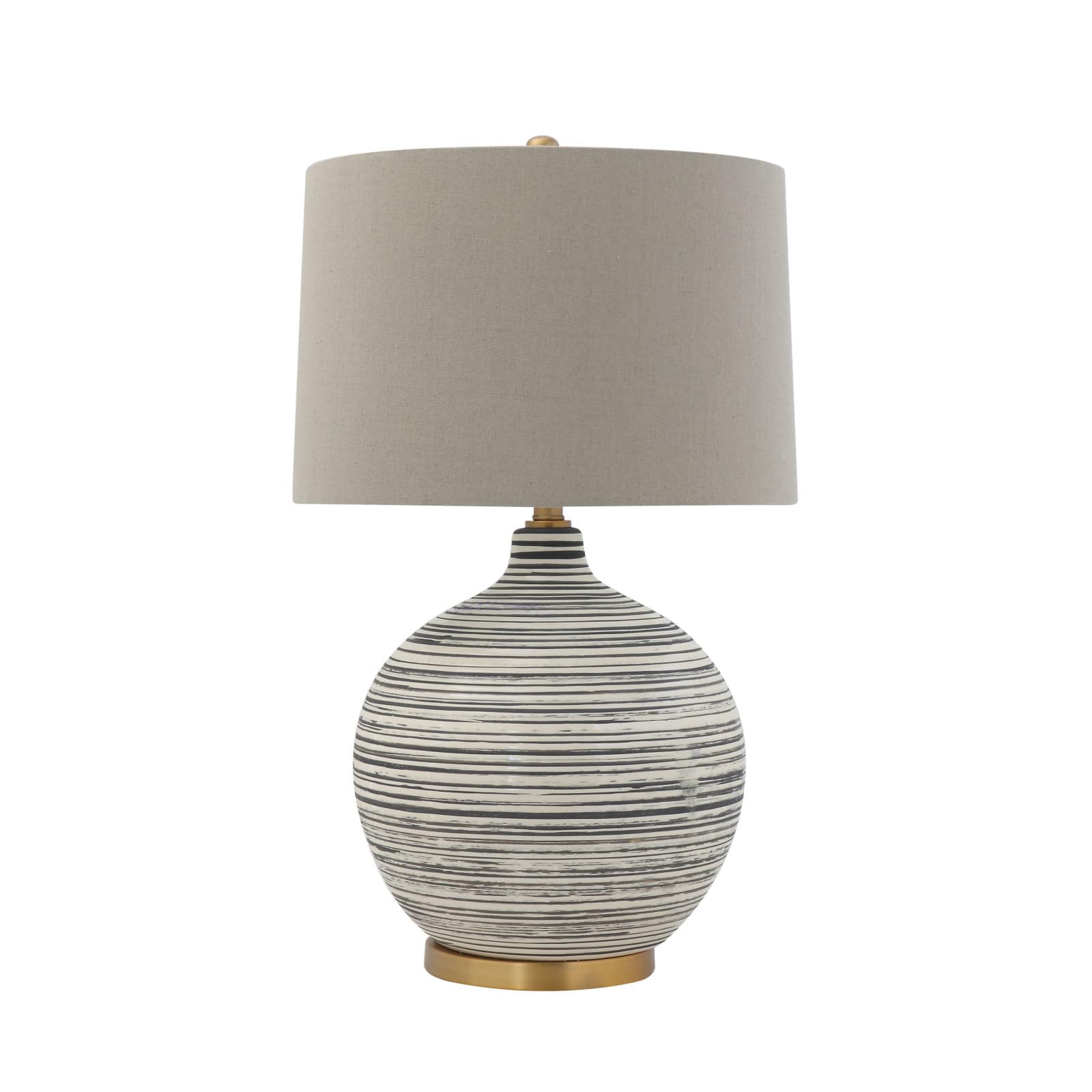 Hello Honey® Textured Black & White Striped Ceramic Table Lamp with Grey Linen Shade