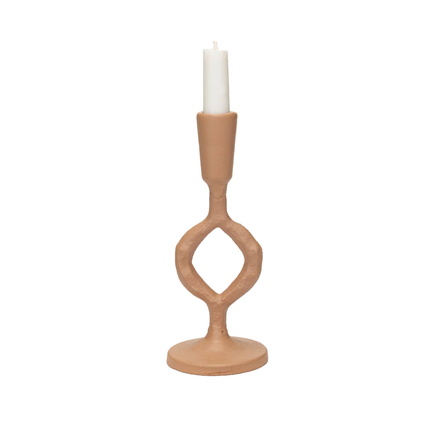 Hello Honey&#xAE; 7.5&#x22; Small Tan Decorative Cast Metal Taper Candle Holder
