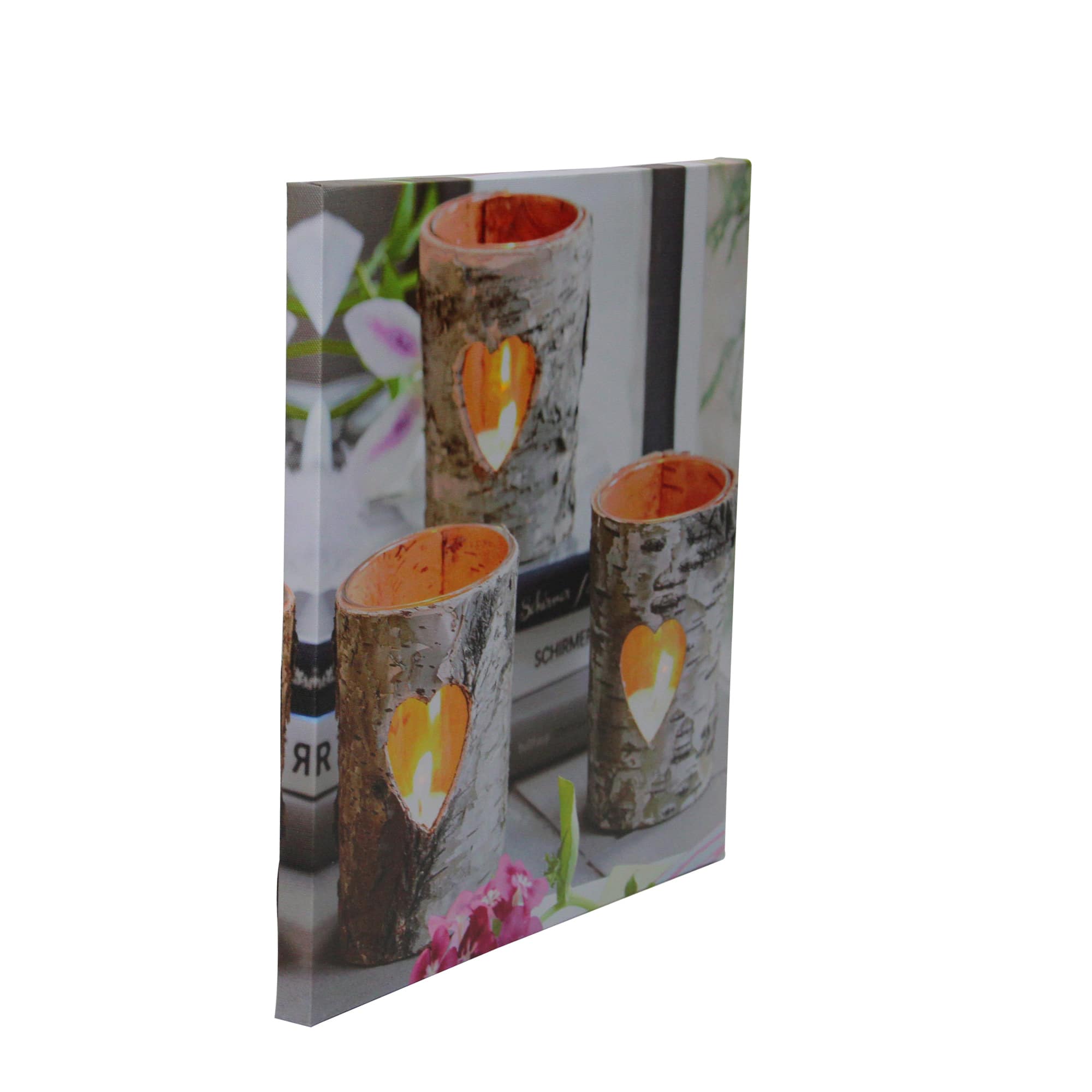 12&#x22; LED Lighted Birch Wood Candles Canvas Wall Art 