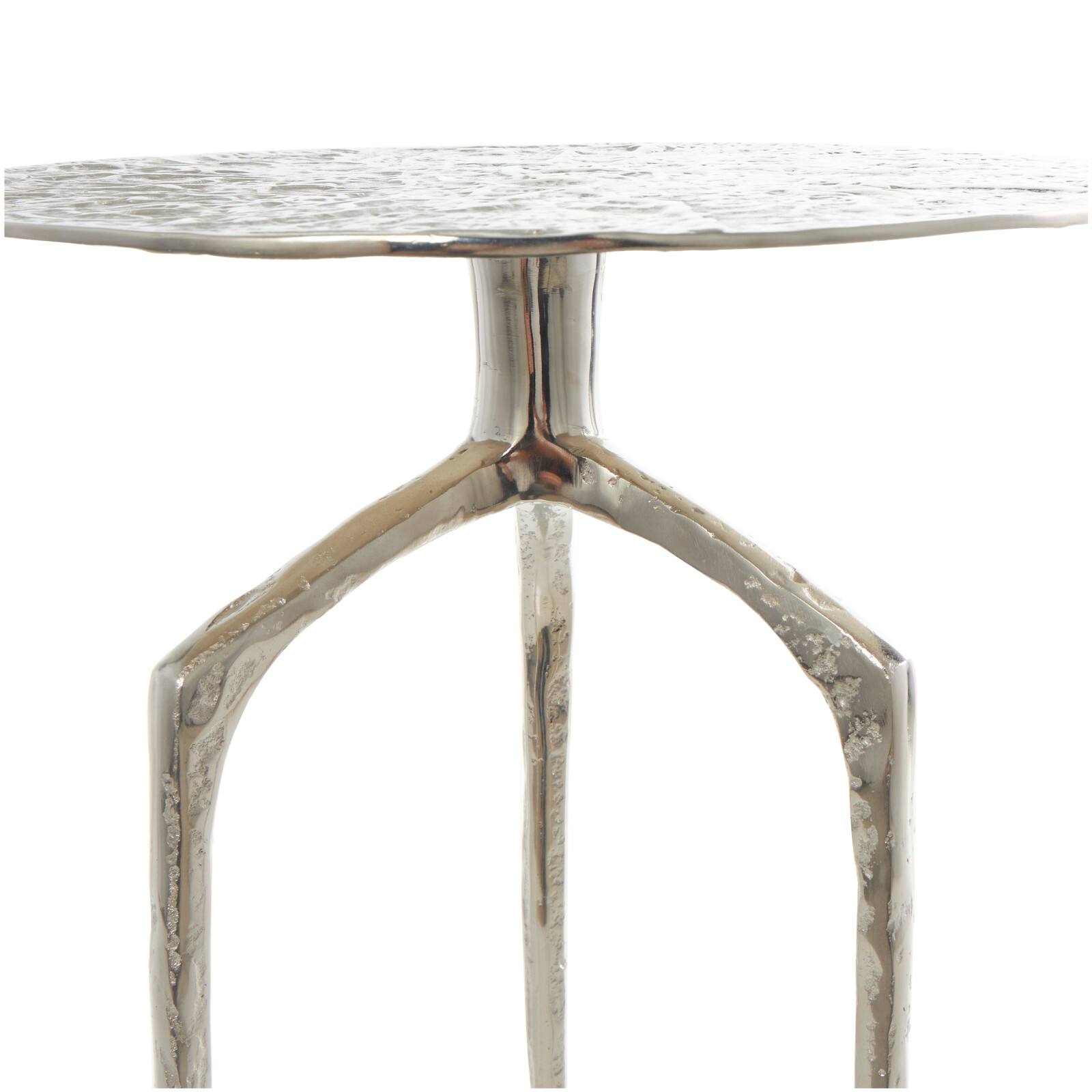 Silver Aluminum Geometric Slim Textured Accent Table