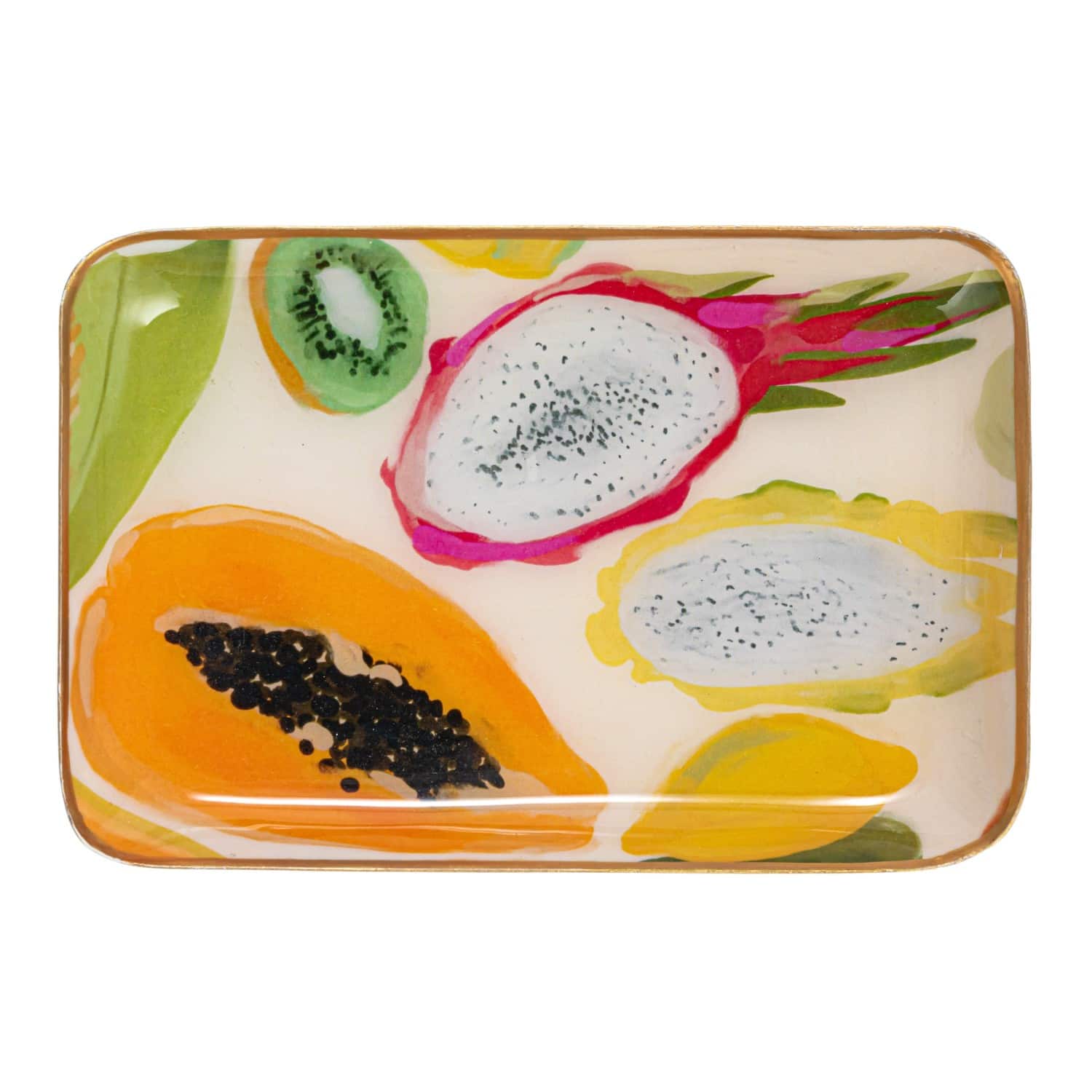 Hello Honey® Fruit & Abstract Striped Enameled Metal Tray Set