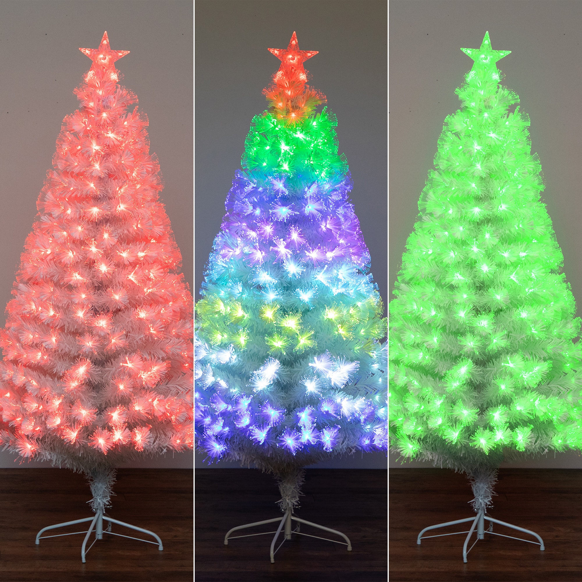 6ft. Pre-Lit Fiber Optic Color Changing Lights White Artificial Christmas Tree with Star Tree Topper