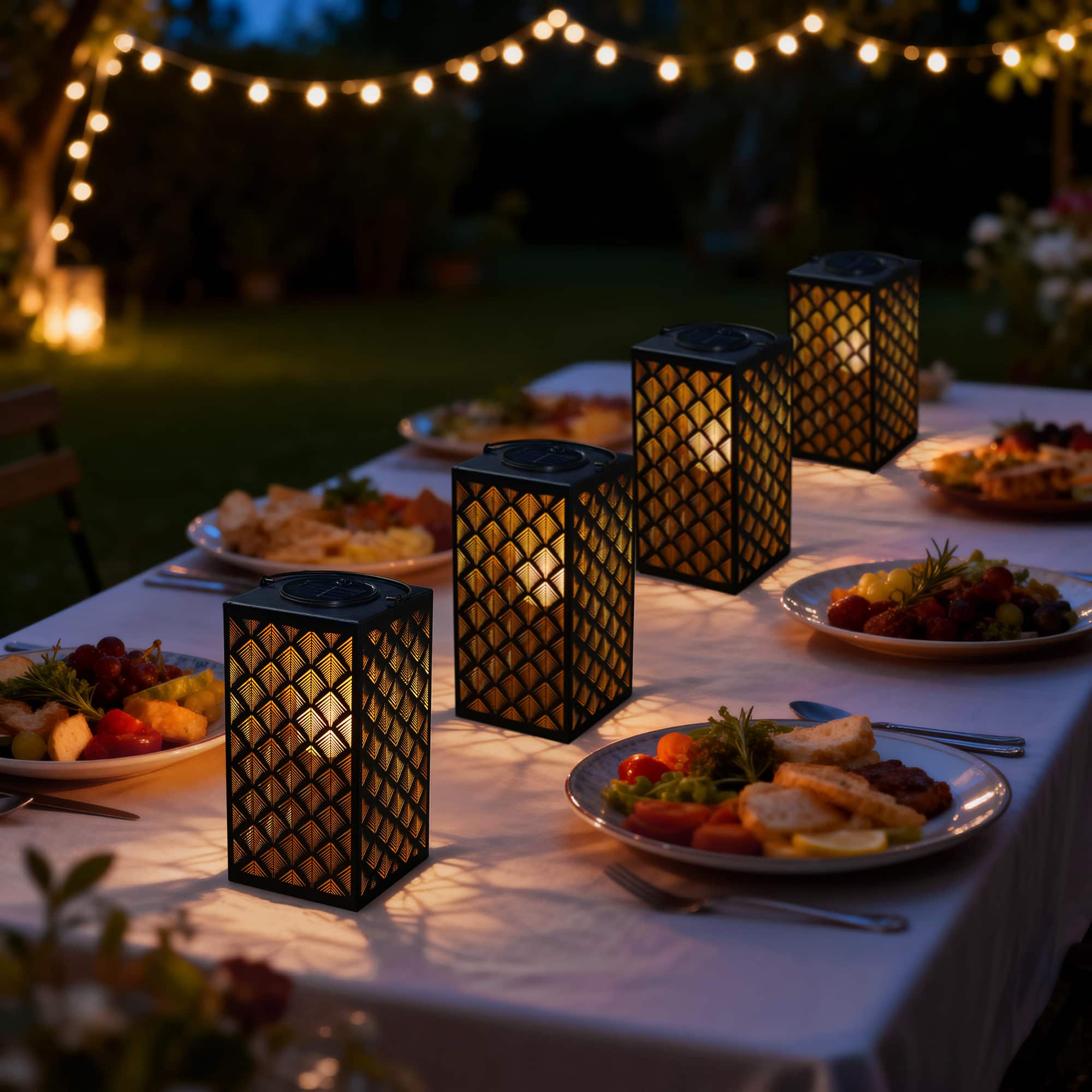 Glitzhome® 11" LED Black Square Textured Glass Solar Powered Hanging Lantern