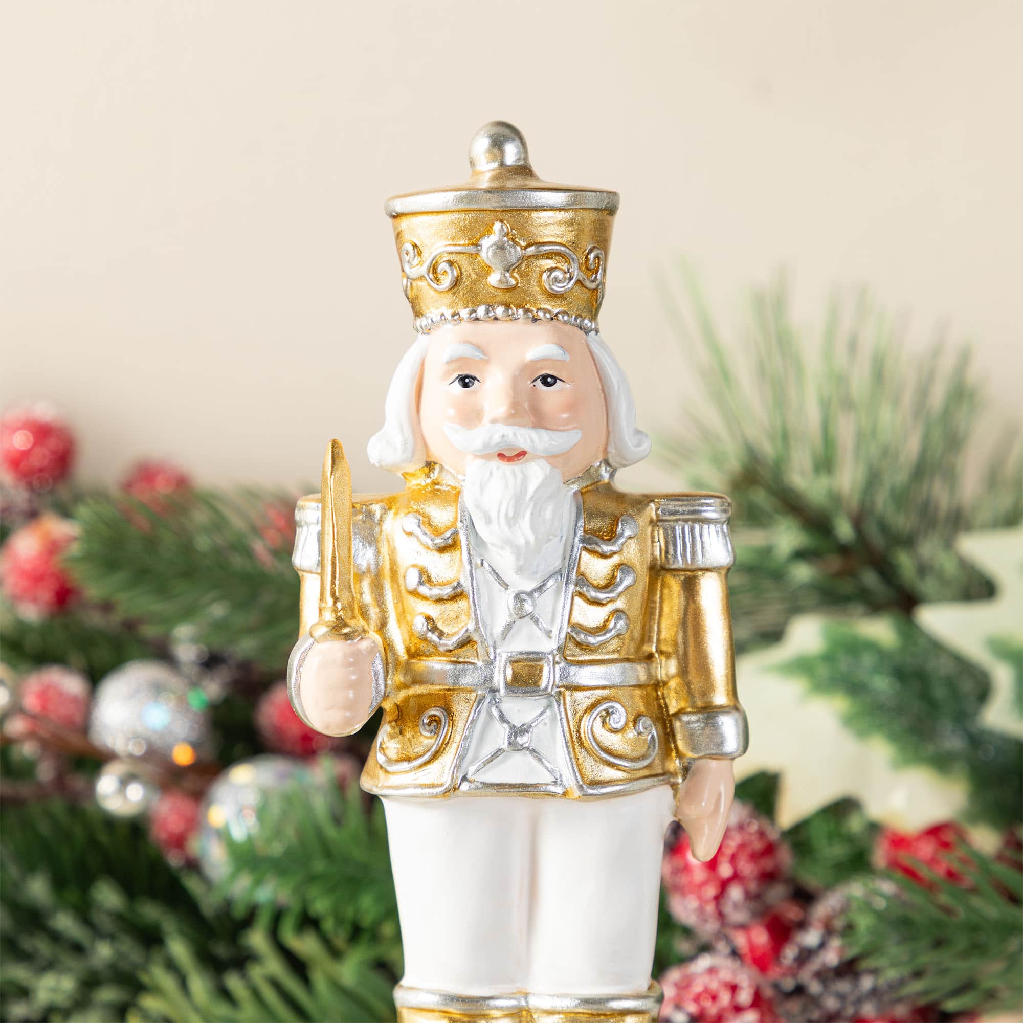 Glitzhome&#xAE; Christmas Resin Nutcracker Stocking Holder Set