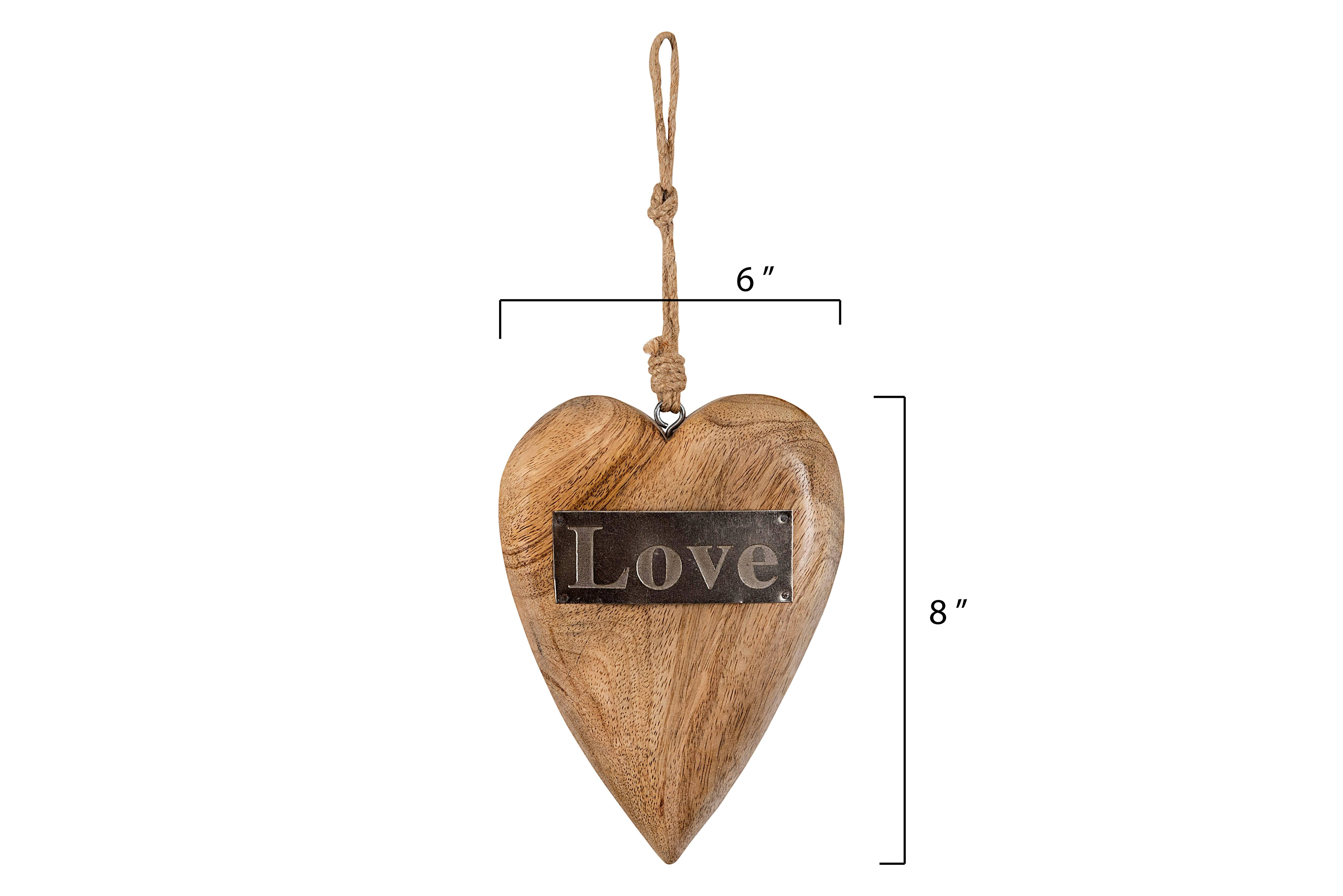 Hello Honey® Mango Wood Hanging Heart with Metal Love