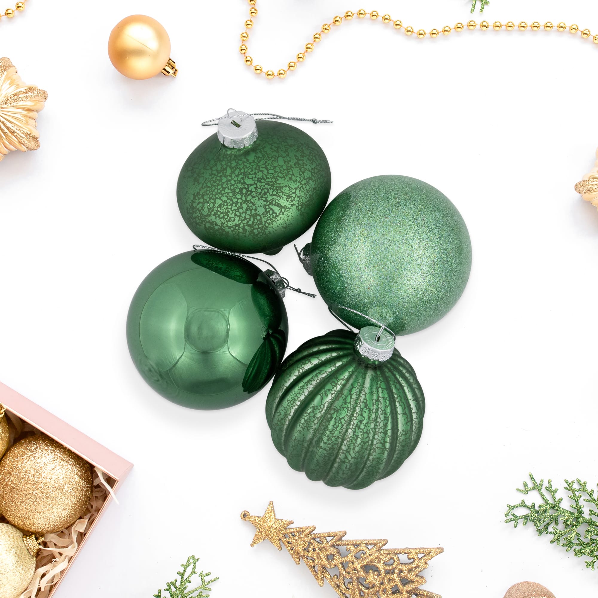 3-Finish Glass Christmas Ball and Onion Ornaments - 3&#x22; (80mm) - Forest Green - 9ct
