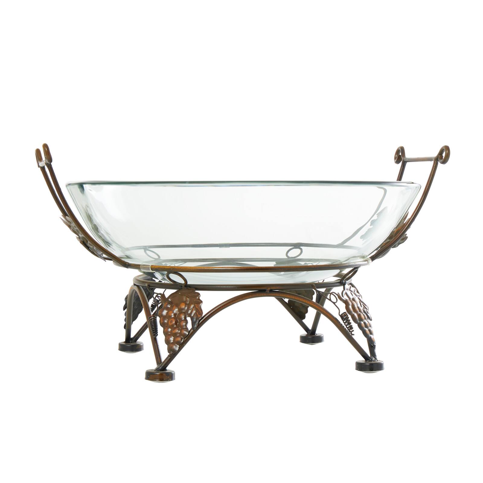 19&#x22; Clear Tempered Glass Kitchen Serving Bowl with Copper Metal Grapes Base