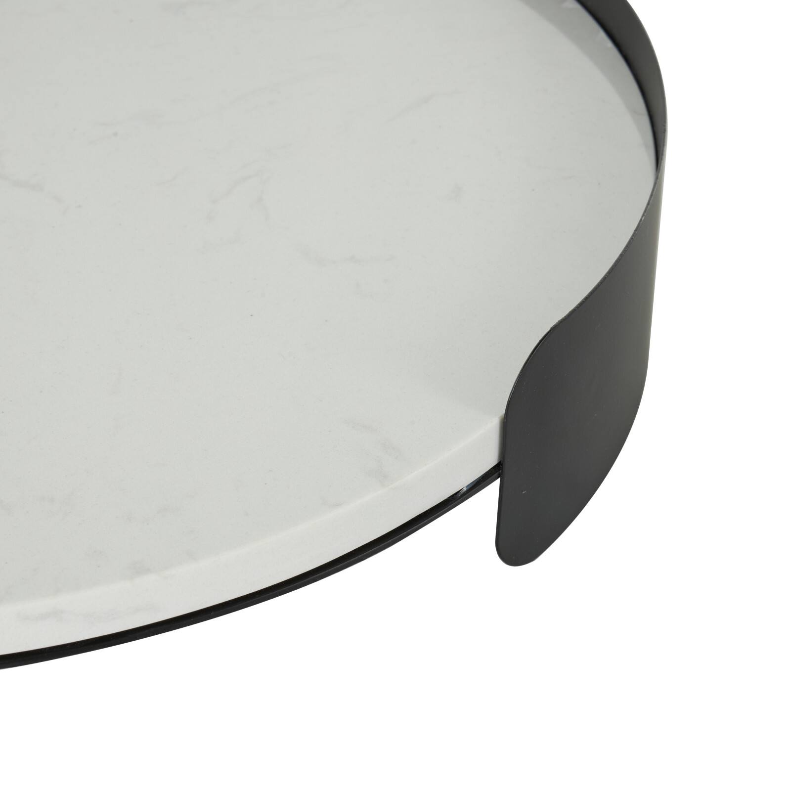 15.75" White Marble Round Living Room Décor Tray with Black Metal Frame