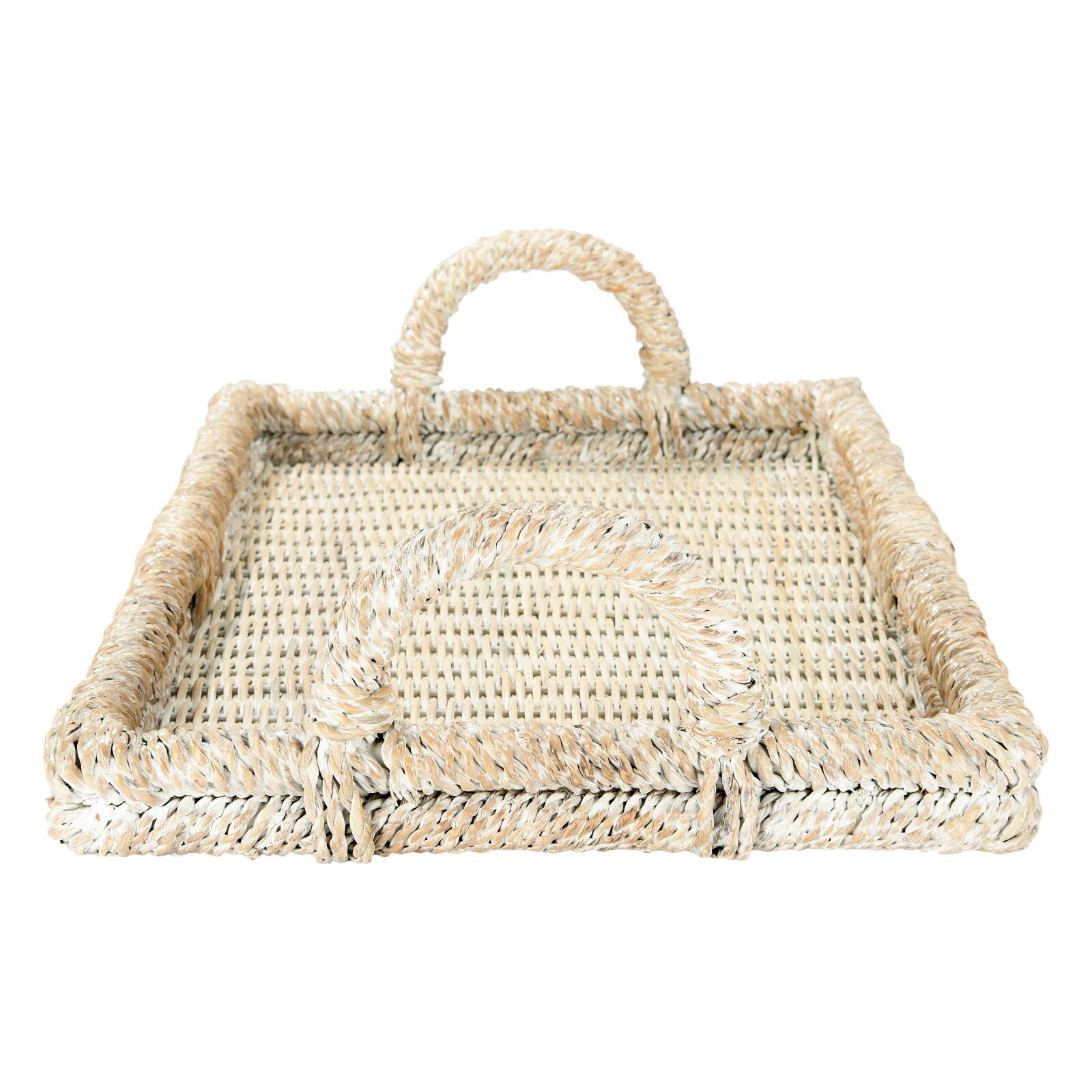 Hello Honey® Whitewashed Decorative Rattan Tray Set with Handles