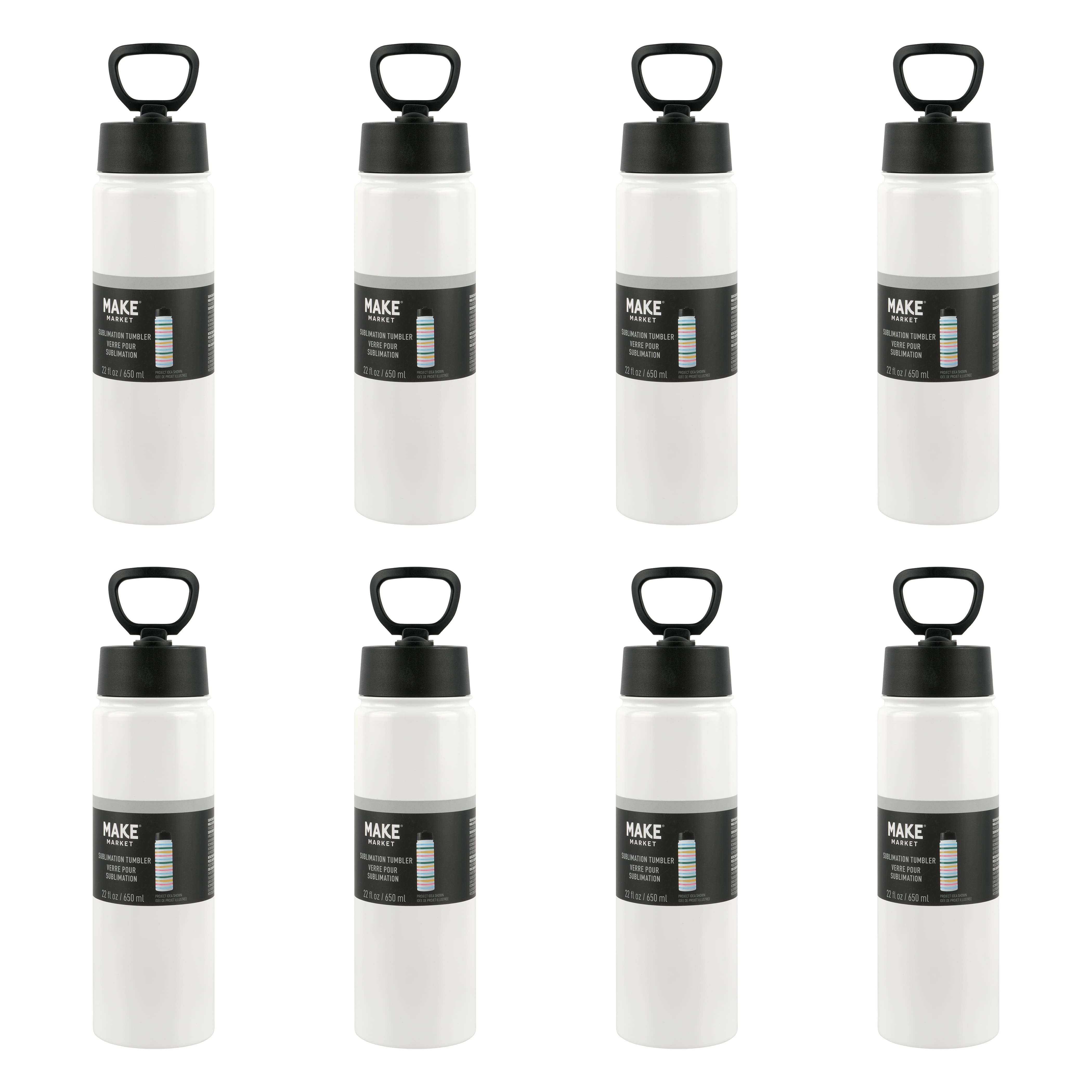 8 Pack: 22oz. White Stainless Steel Sublimation Water Bottle by Make Market&#xAE;