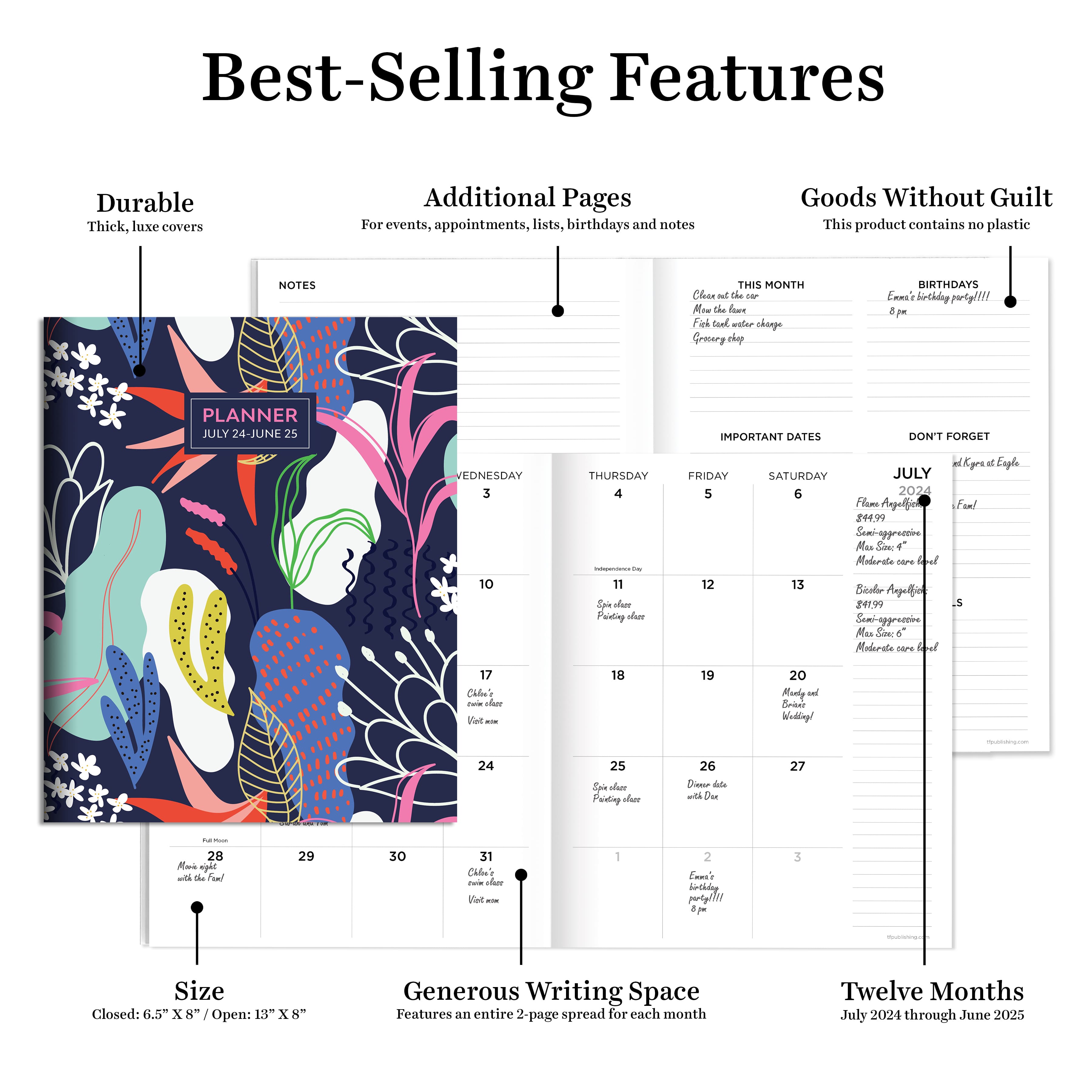 TF Publishing 2024-2025 Medium Funky Floral Monthly Planner